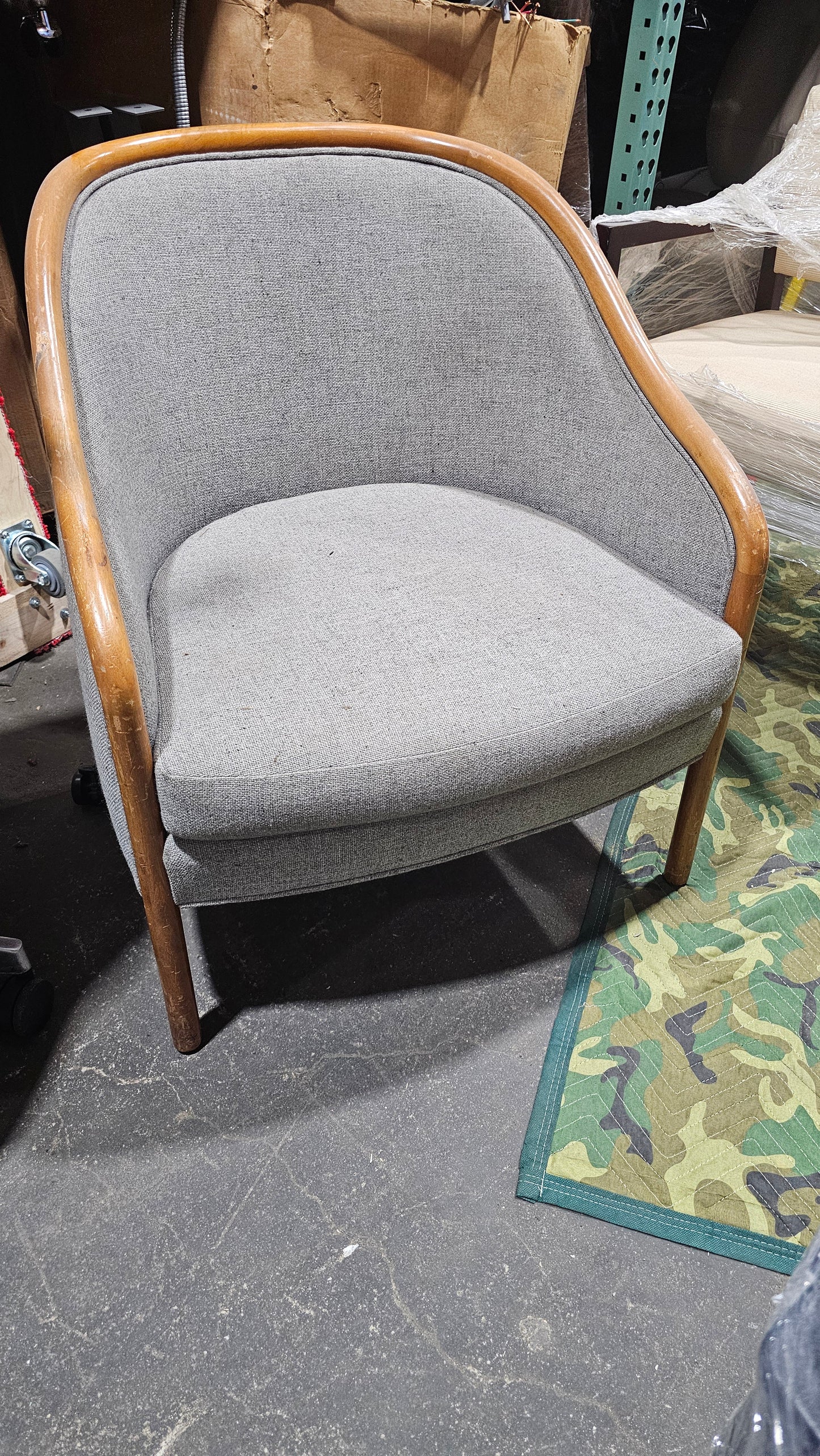 Brickel Associates Ward Bennett Landmark Lounge Chair in Light Grey with Oak Frame