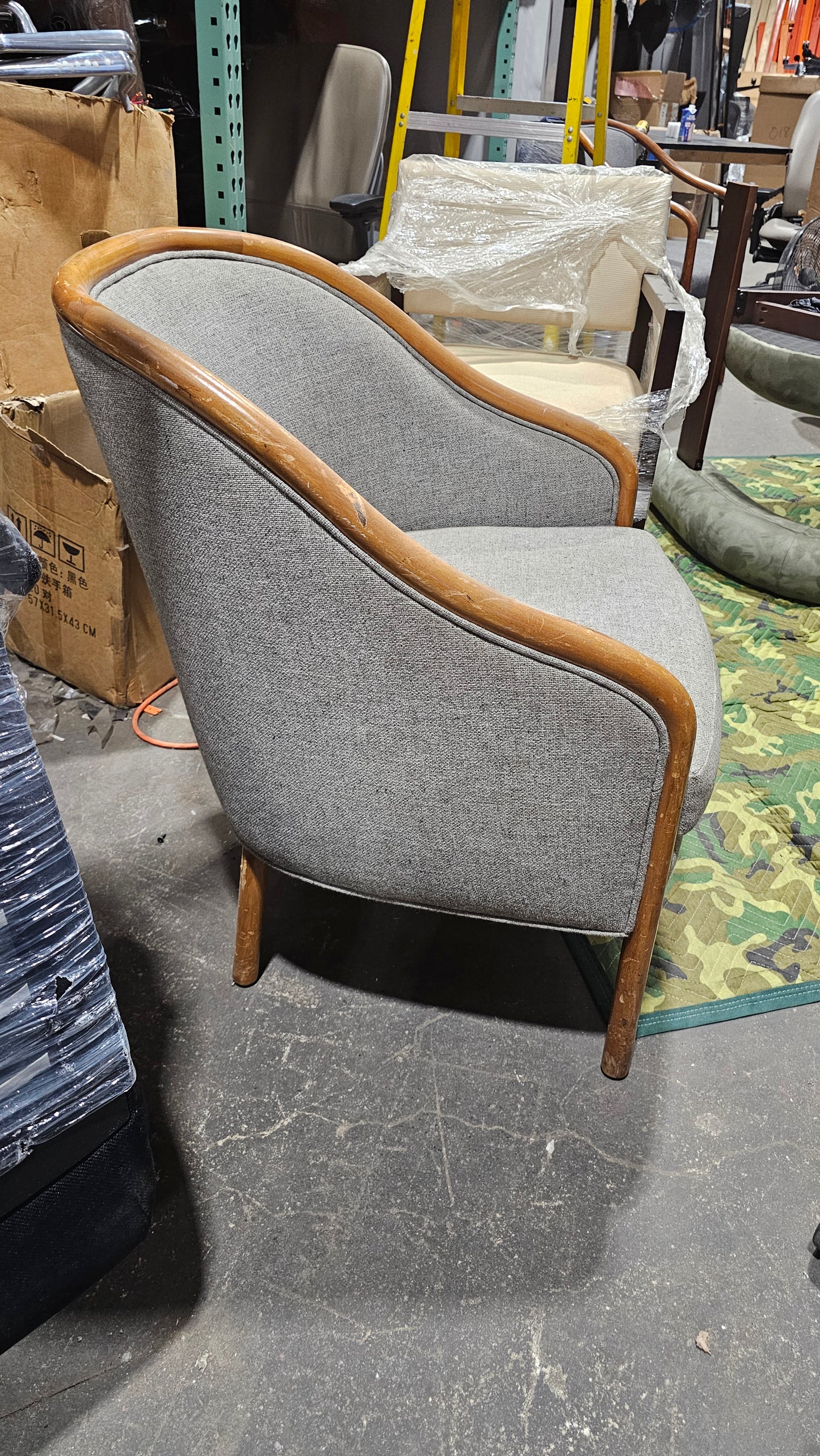 Brickel Associates Ward Bennett Landmark Lounge Chair in Light Grey with Oak Frame