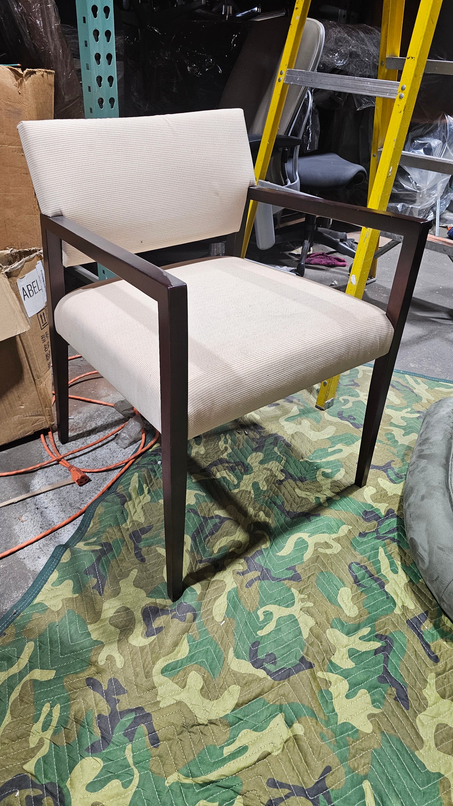 Gunlocke Camille Guest Chair in Ivory Stripe Upholstery with Espresso Wood Frame