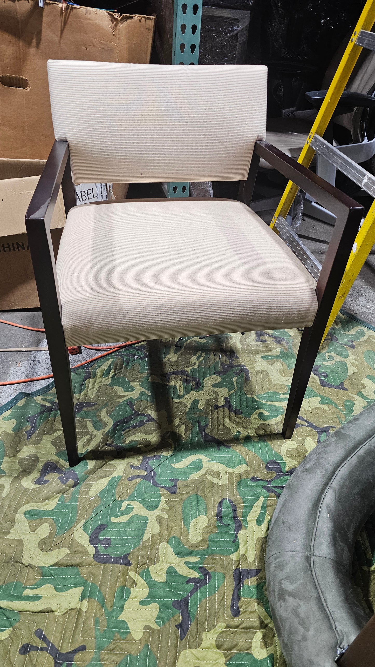 Gunlocke Camille Guest Chair in Ivory Stripe Upholstery with Espresso Wood Frame