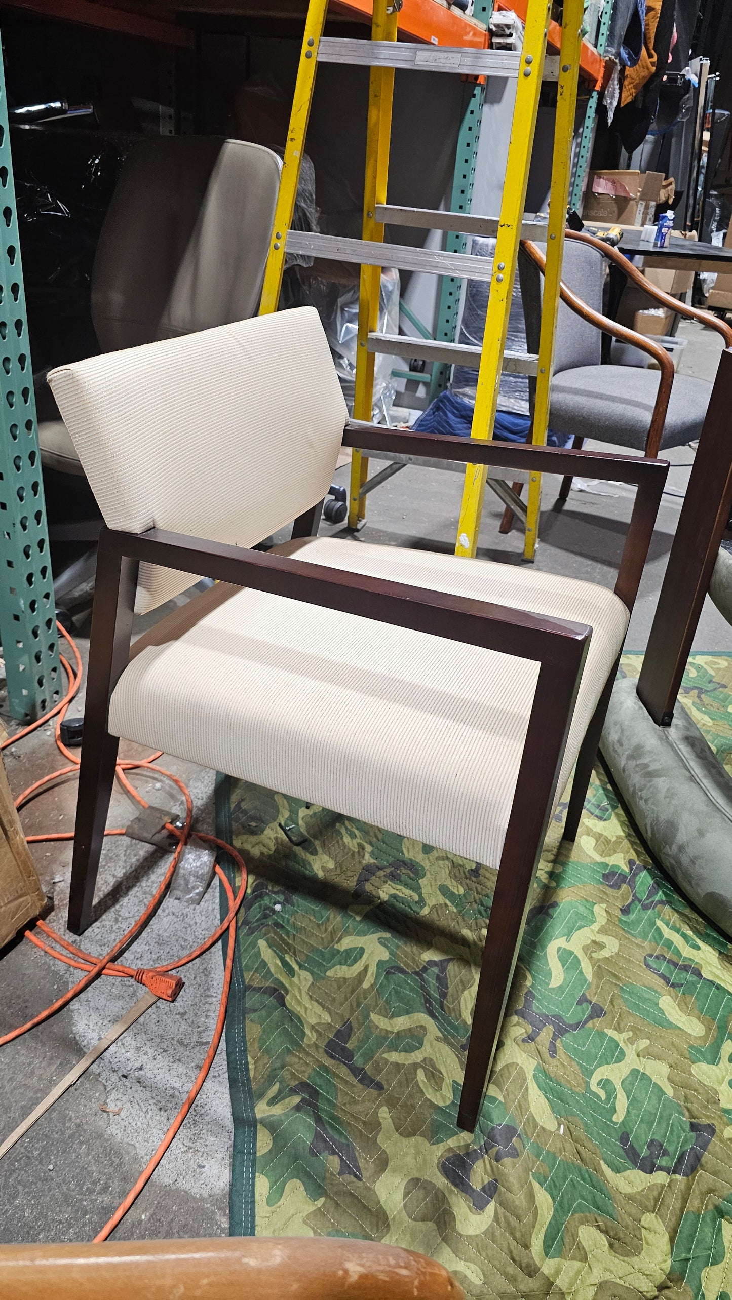Gunlocke Camille Guest Chair in Ivory Stripe Upholstery with Espresso Wood Frame