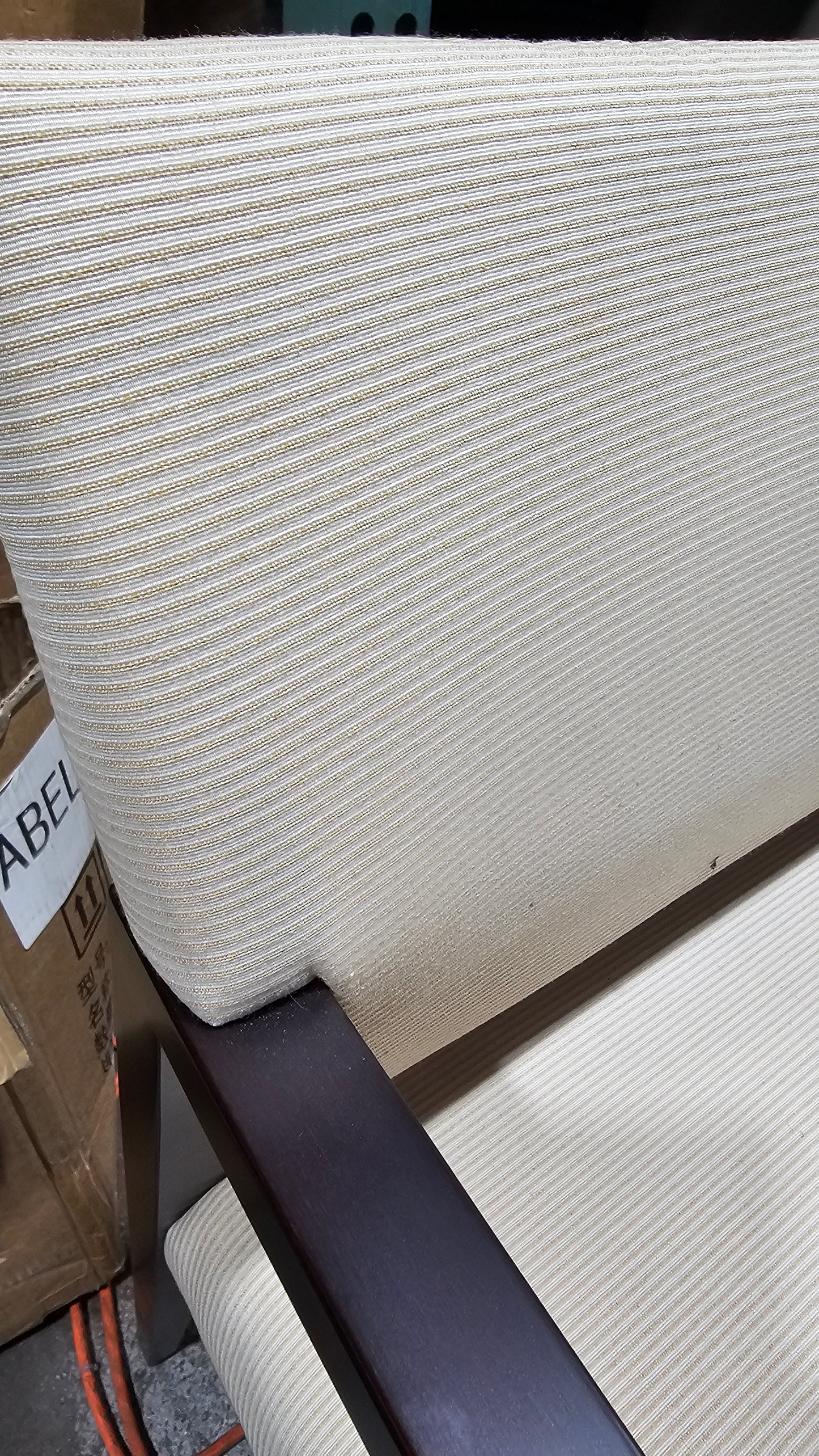 Gunlocke Camille Guest Chair in Ivory Stripe Upholstery with Espresso Wood Frame