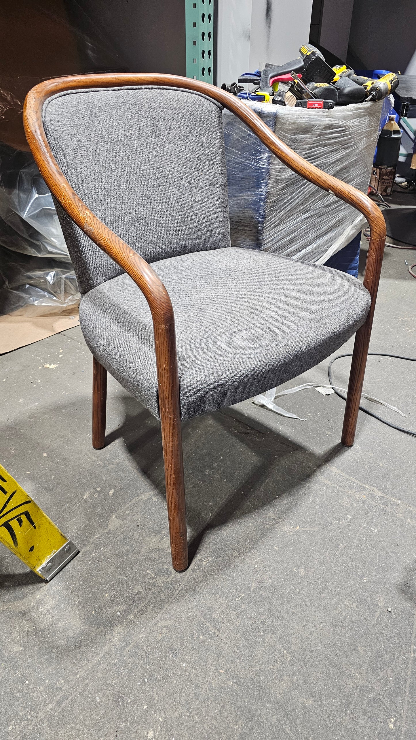 Brickel Associates Ward Bennett Landmark Guest Chair in Charcoal Grey with Oak Frame