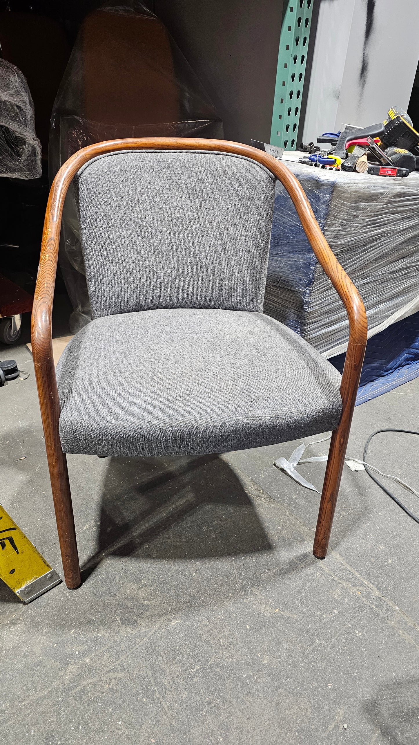 Brickel Associates Ward Bennett Landmark Guest Chair in Charcoal Grey with Oak Frame