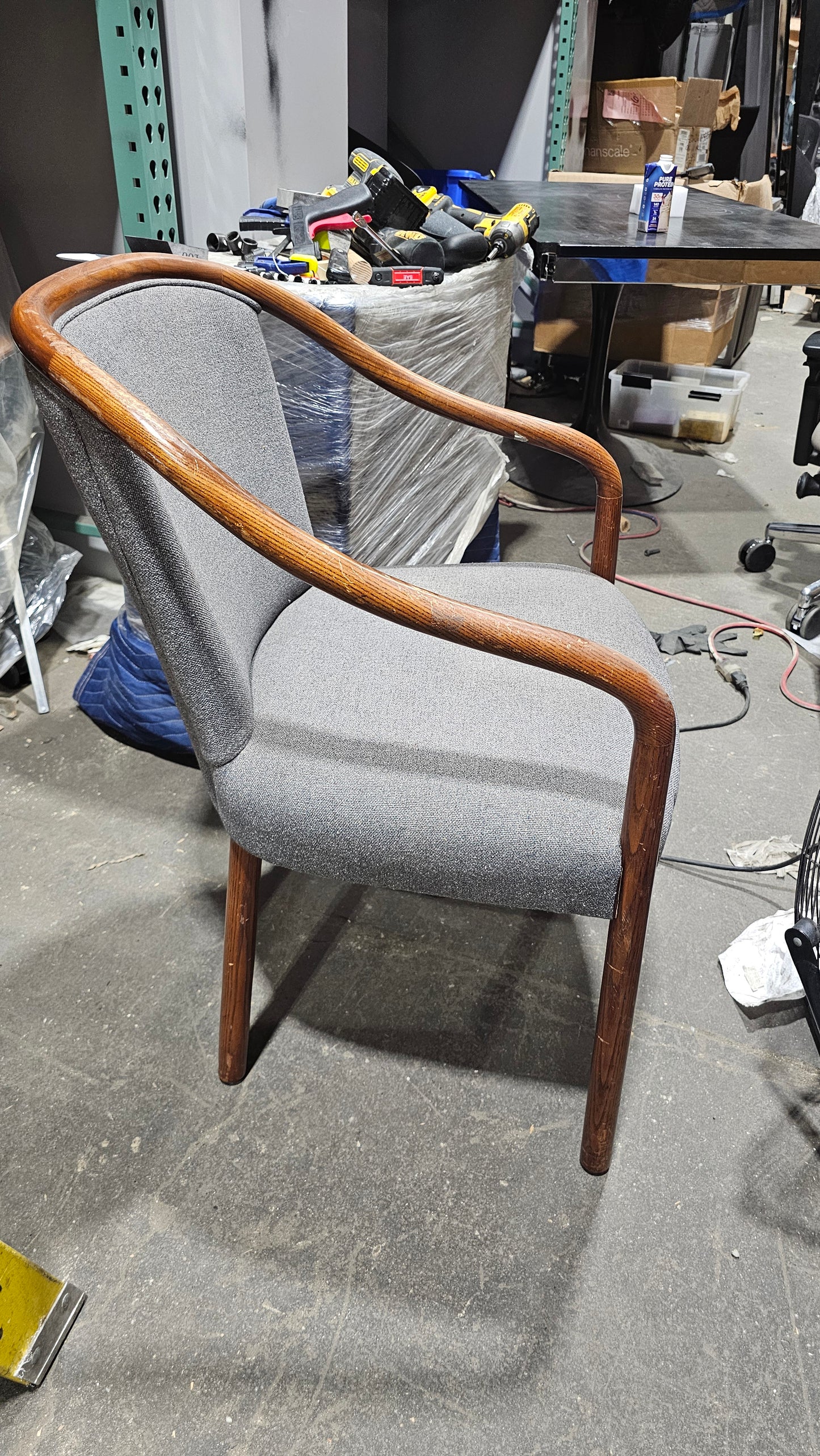 Brickel Associates Ward Bennett Landmark Guest Chair in Charcoal Grey with Oak Frame