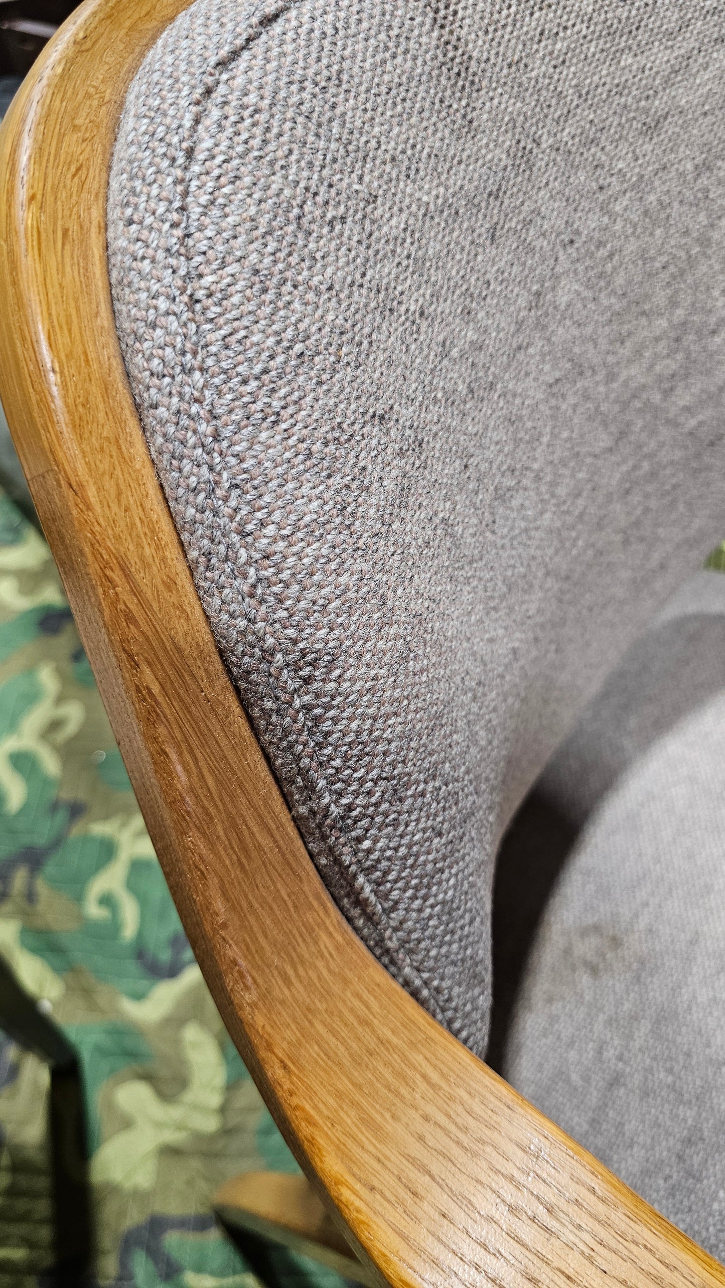 Knoll Don Petitt 1105 Bentwood Armchair in Light Grey Fabric with Natural Oak Frame