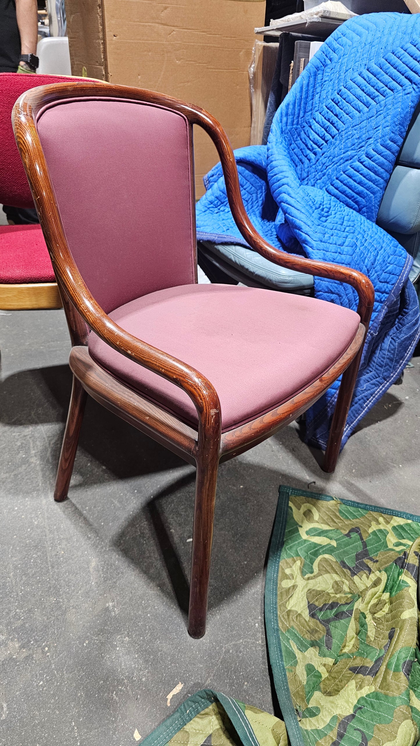 Brickel Associates Ward Bennett Landmark Guest Chair in Mauve Upholstery with Walnut Frame