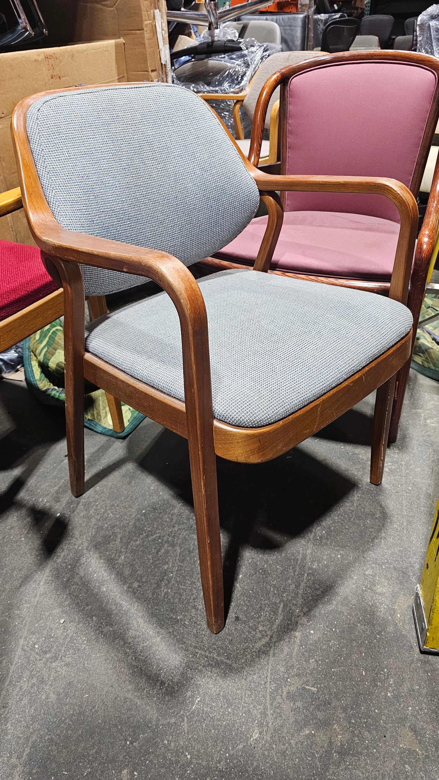 Knoll Don Petitt 1105 Bentwood Armchair in Sky Blue Fabric with Walnut Frame