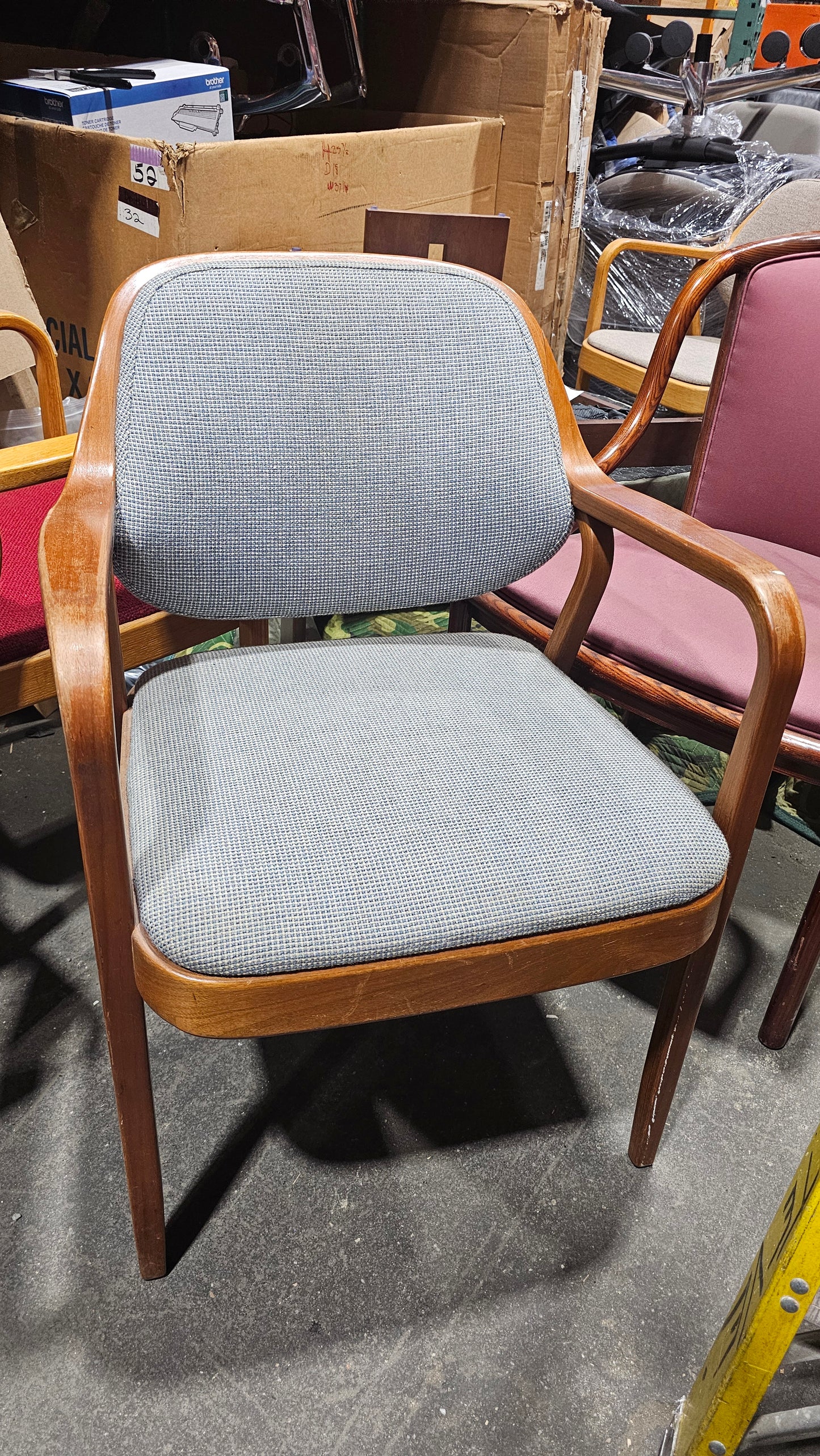 Knoll Don Petitt 1105 Bentwood Armchair in Sky Blue Fabric with Walnut Frame