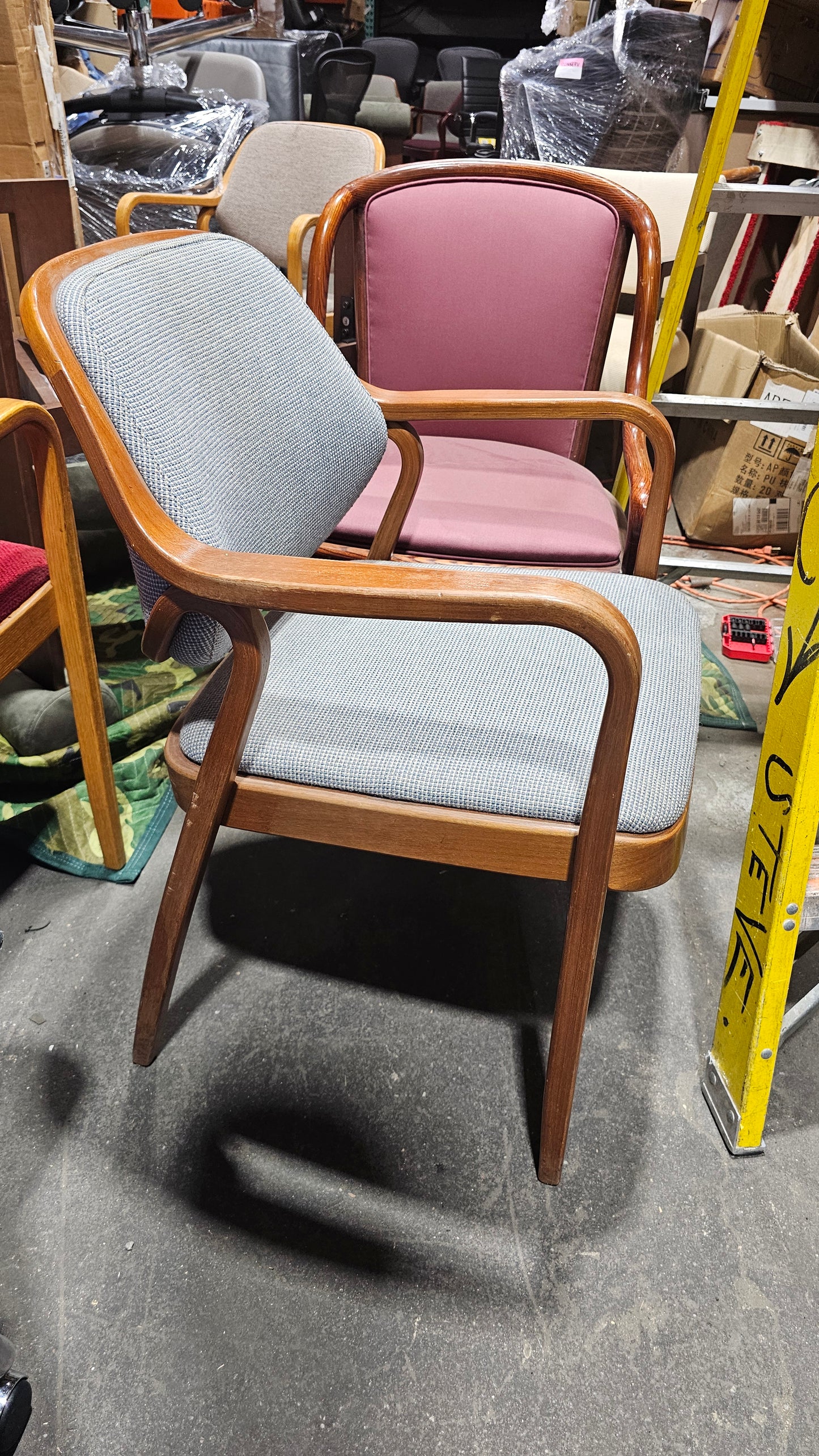 Knoll Don Petitt 1105 Bentwood Armchair in Sky Blue Fabric with Walnut Frame