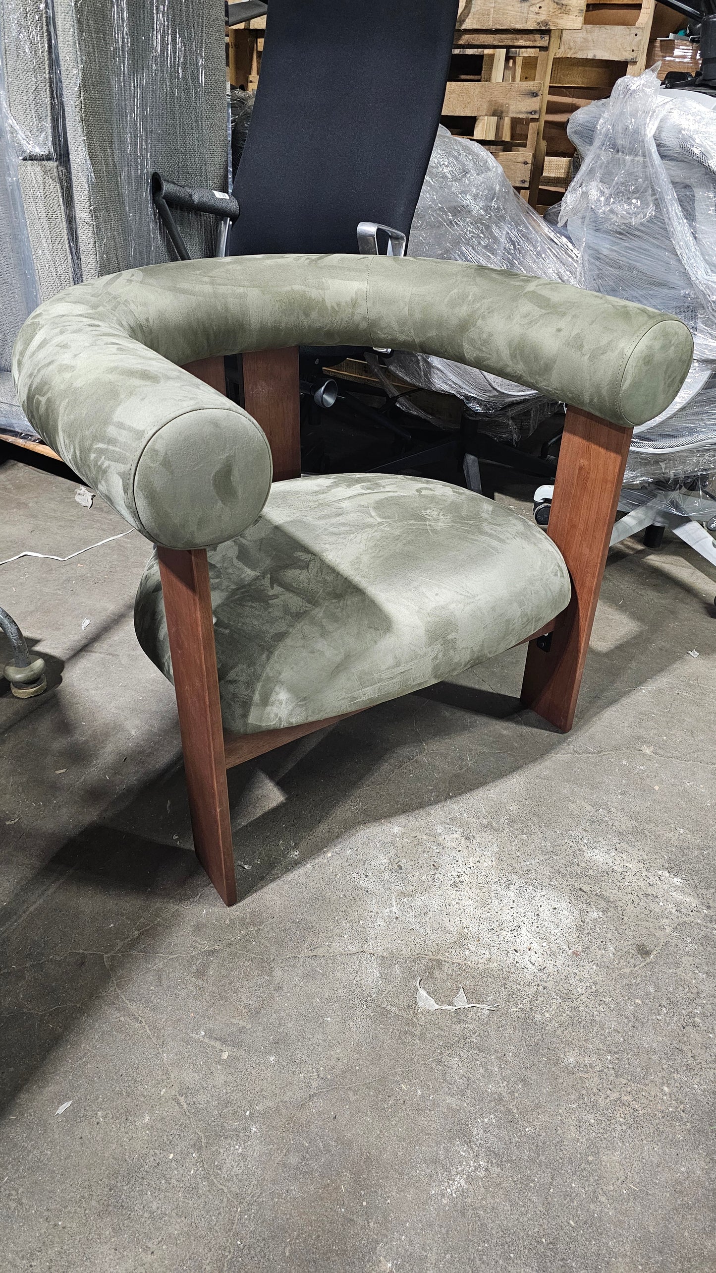 Rove Concepts Tola Lounge Chair in Sage Green Velvet with Walnut Frame