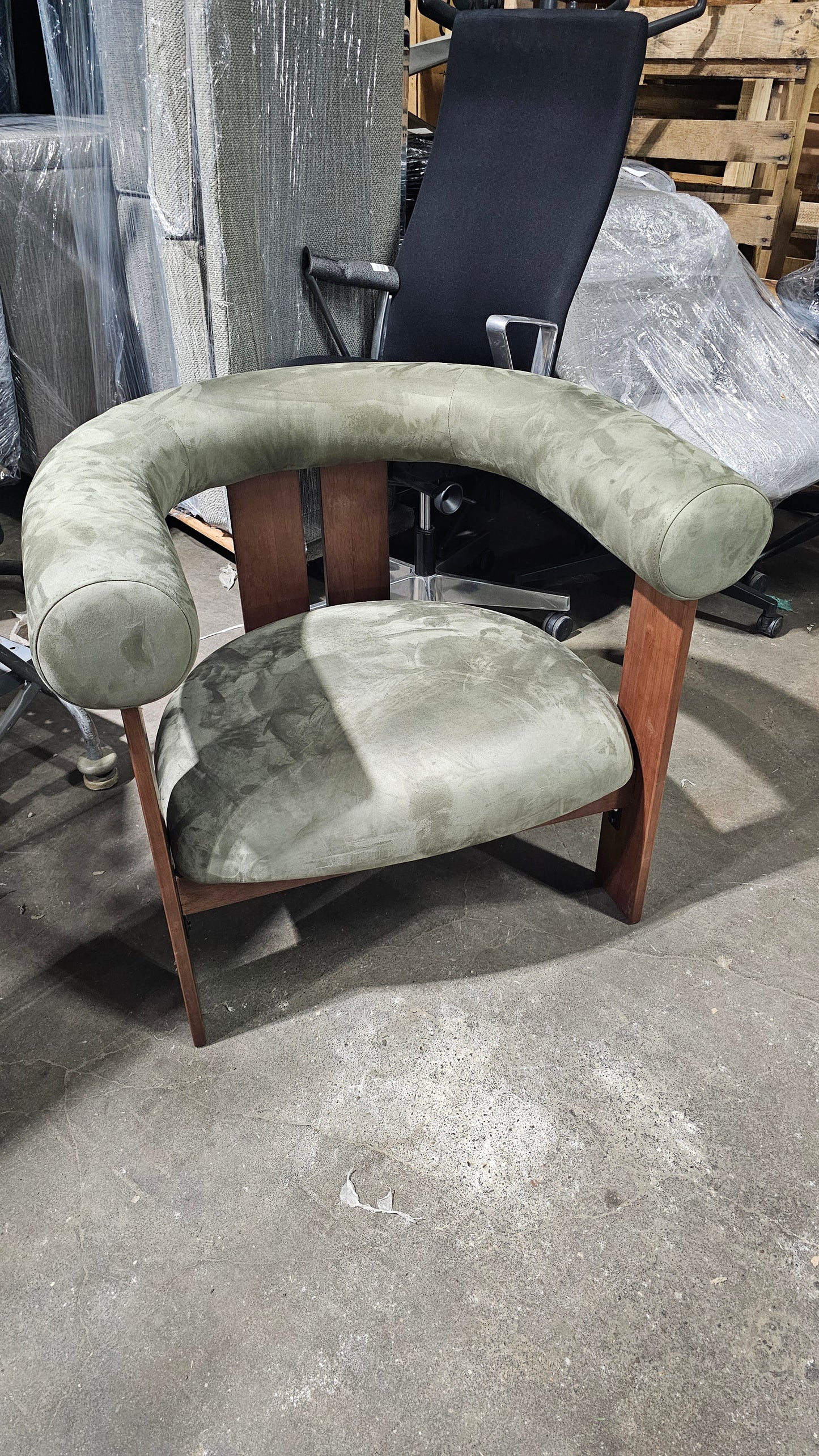 Rove Concepts Tola Lounge Chair in Sage Green Velvet with Walnut Frame
