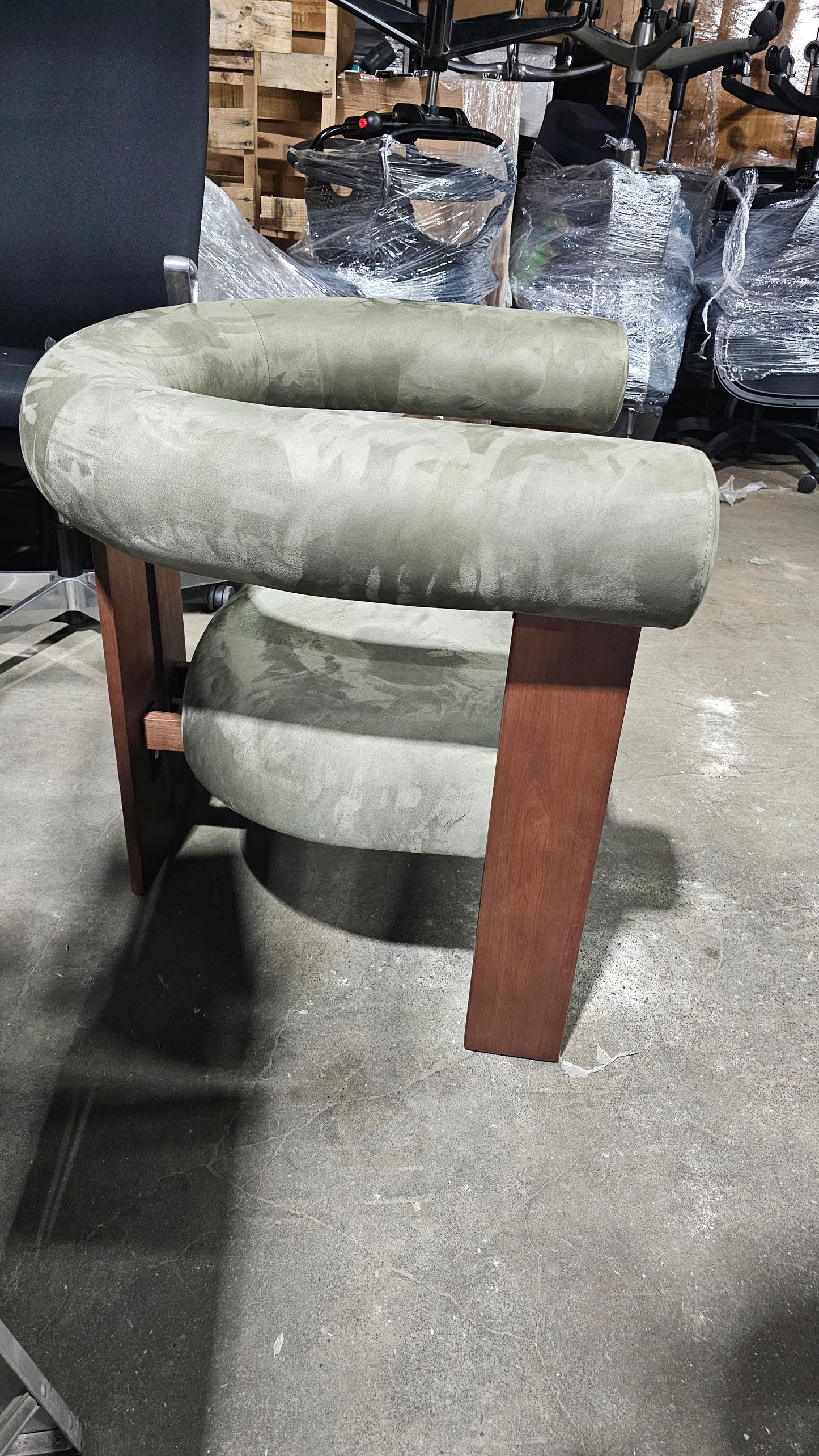 Rove Concepts Tola Lounge Chair in Sage Green Velvet with Walnut Frame