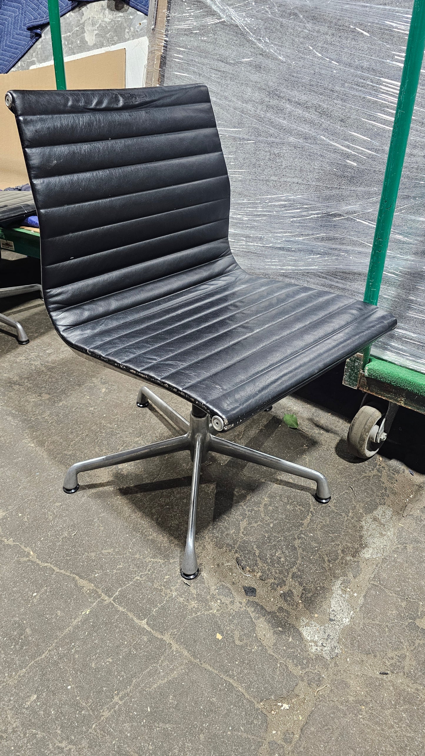 Herman Miller Eames Aluminum Group Management Armless Side Chair in Black Leather