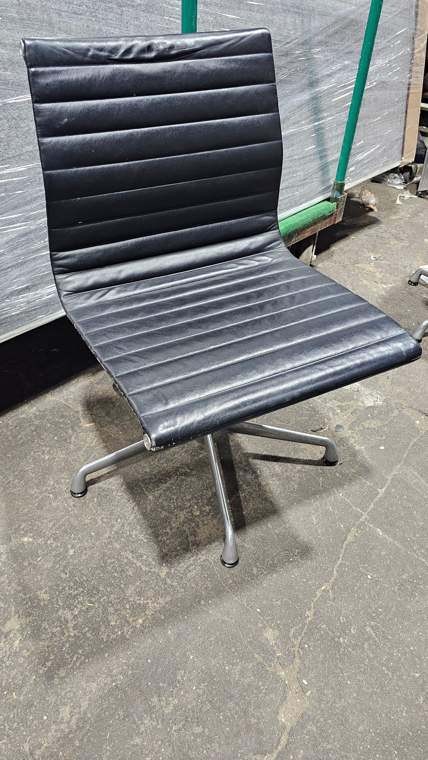Herman Miller Eames Aluminum Group Management Armless Side Chair in Black Leather
