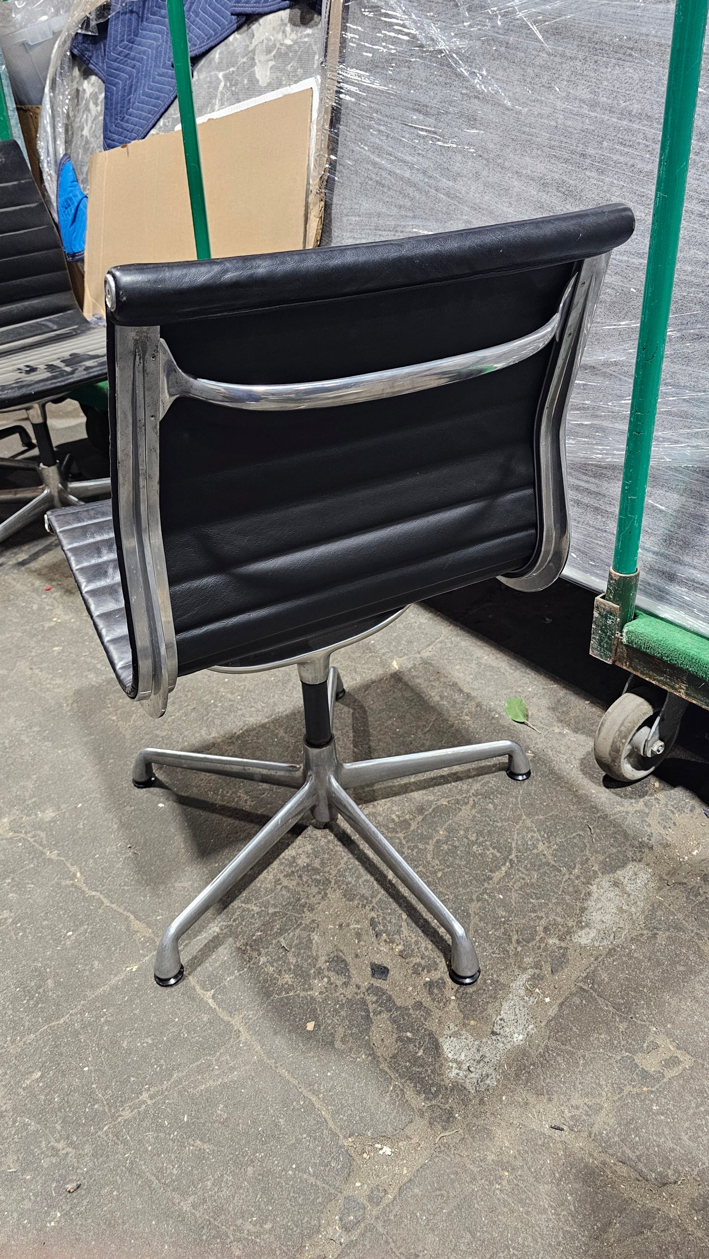 Herman Miller Eames Aluminum Group Management Armless Side Chair in Black Leather