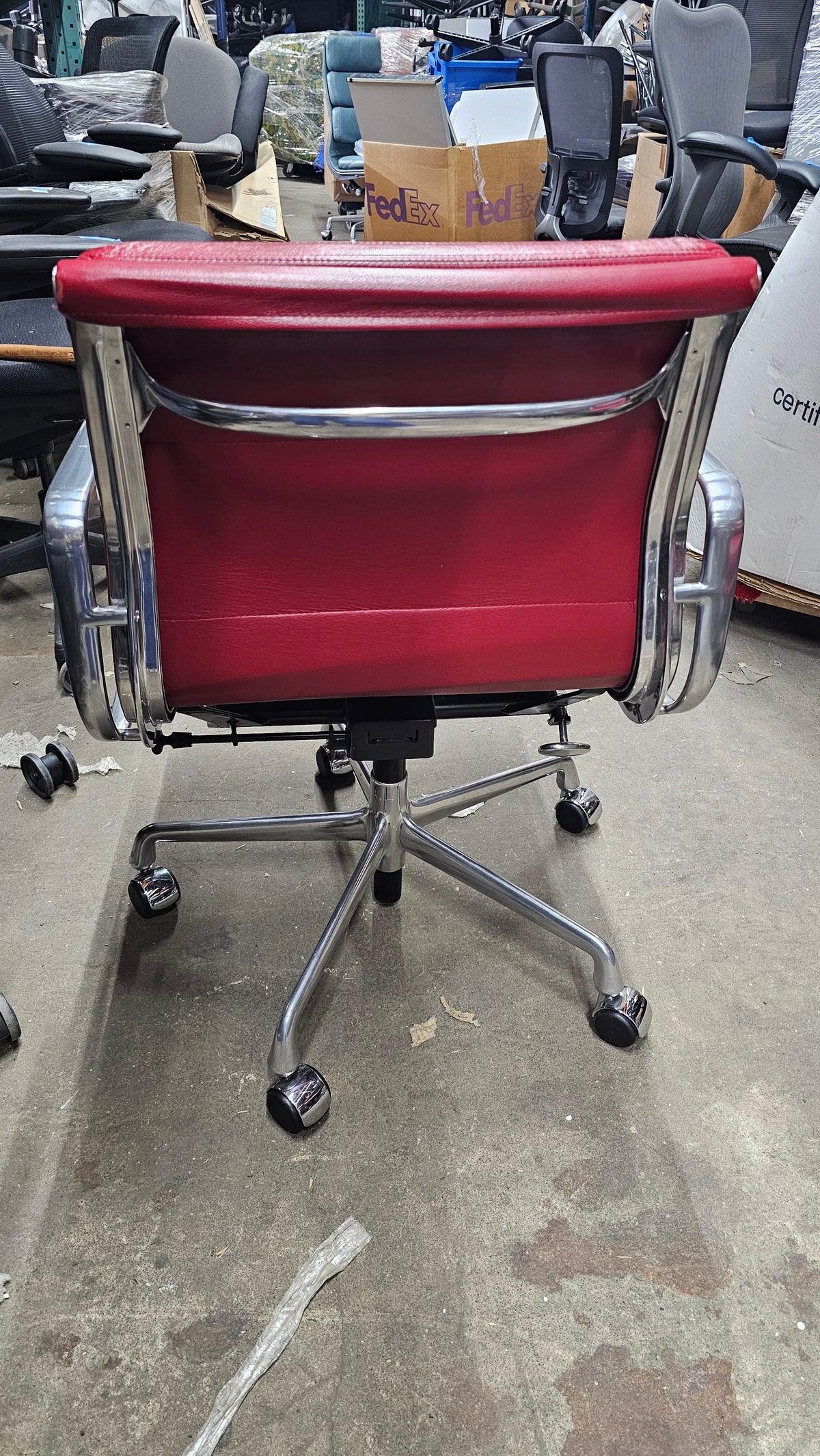 Herman Miller Eames Soft Pad Management Chair in Red Leather with Pneumatic Lift, EA435