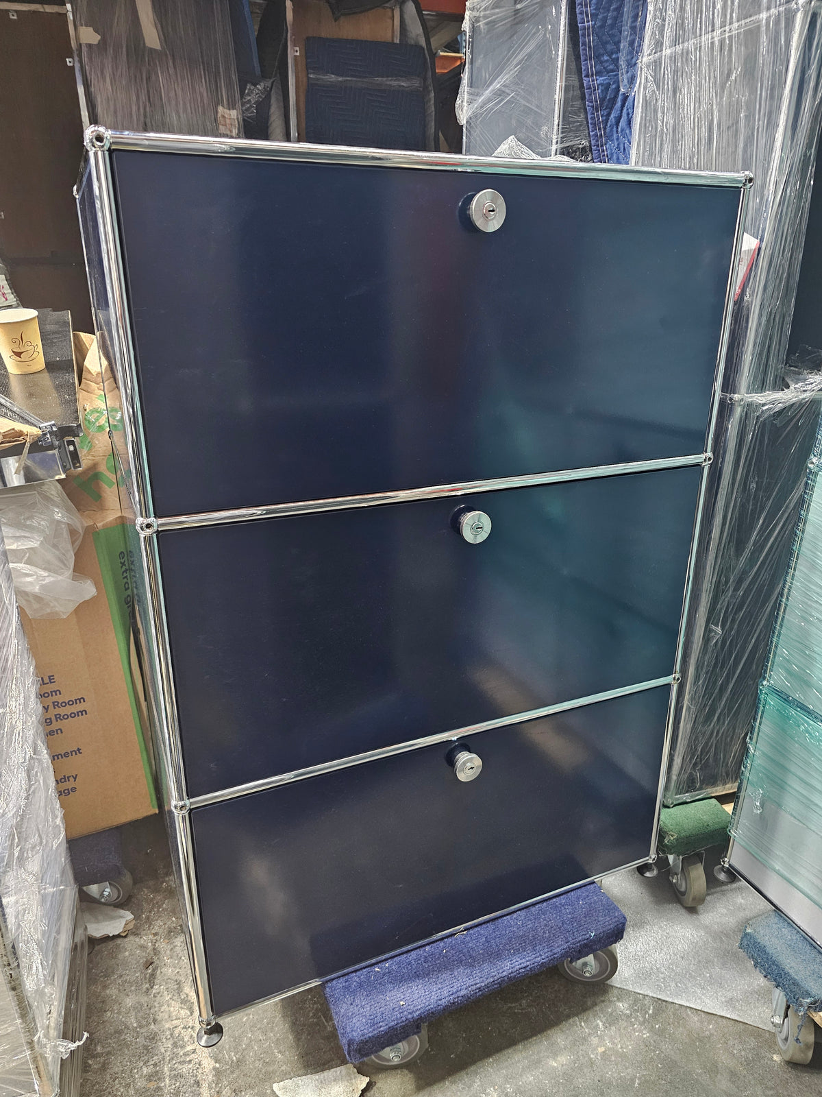 USM Haller Cabinet 1x3 with 3 Drawers in Steel Blue