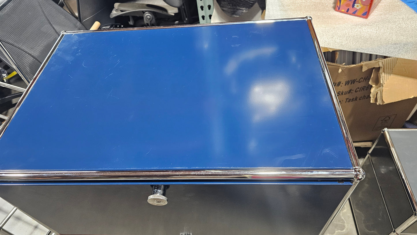 USM Haller Cabinet 1x3 with 1 Door and 2 Drawers + Inserts in Steel Blue