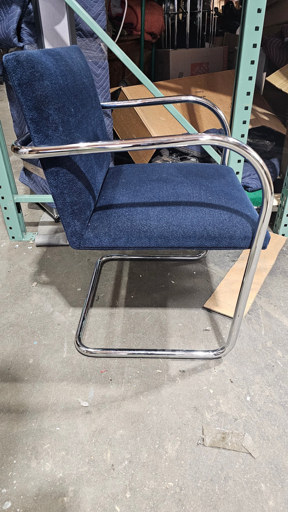Knoll BRNO Chair in Dark Blue Fabric with Polished Chrome Arms