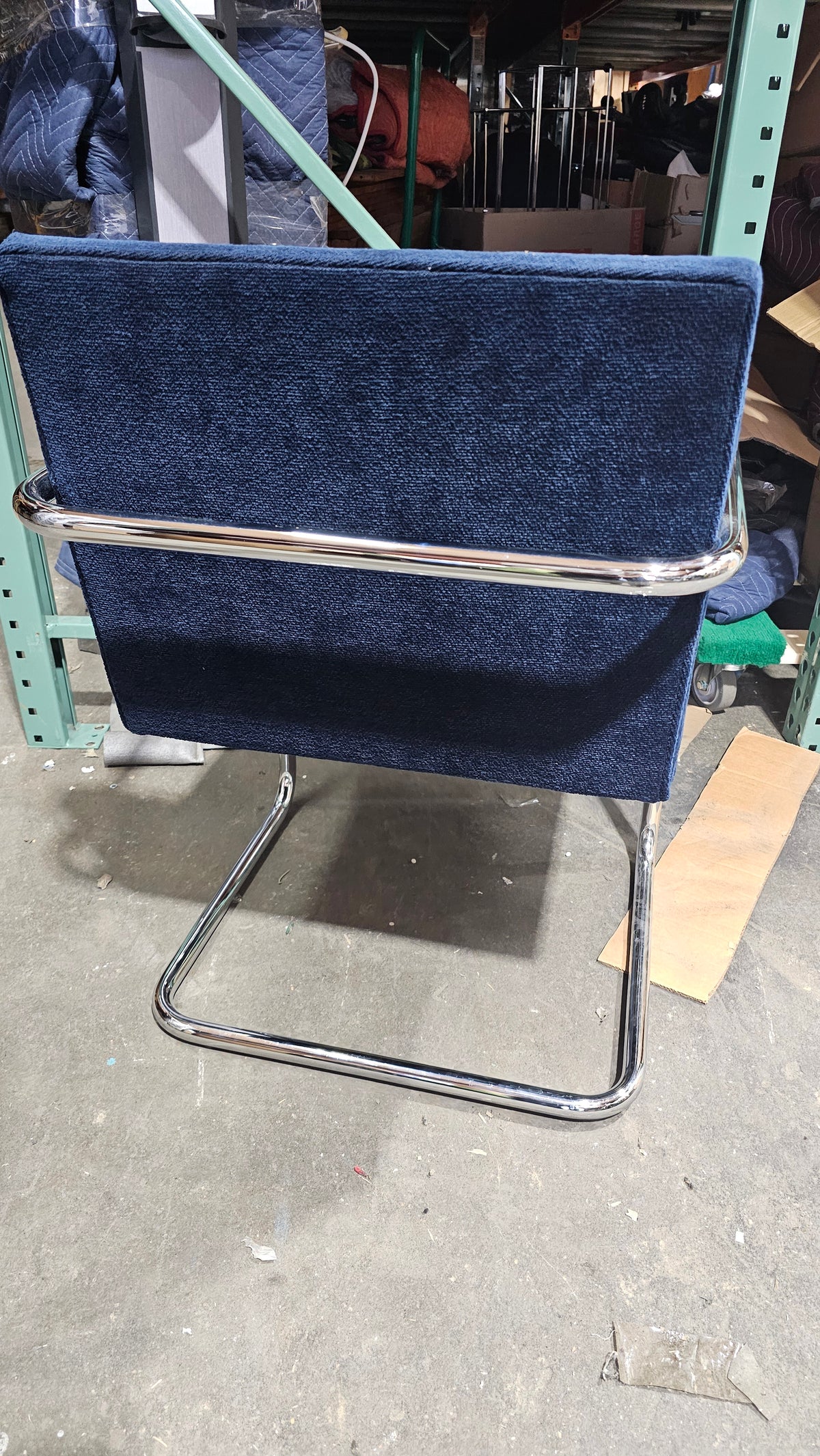 Knoll BRNO Chair in Dark Blue Fabric with Polished Chrome Arms