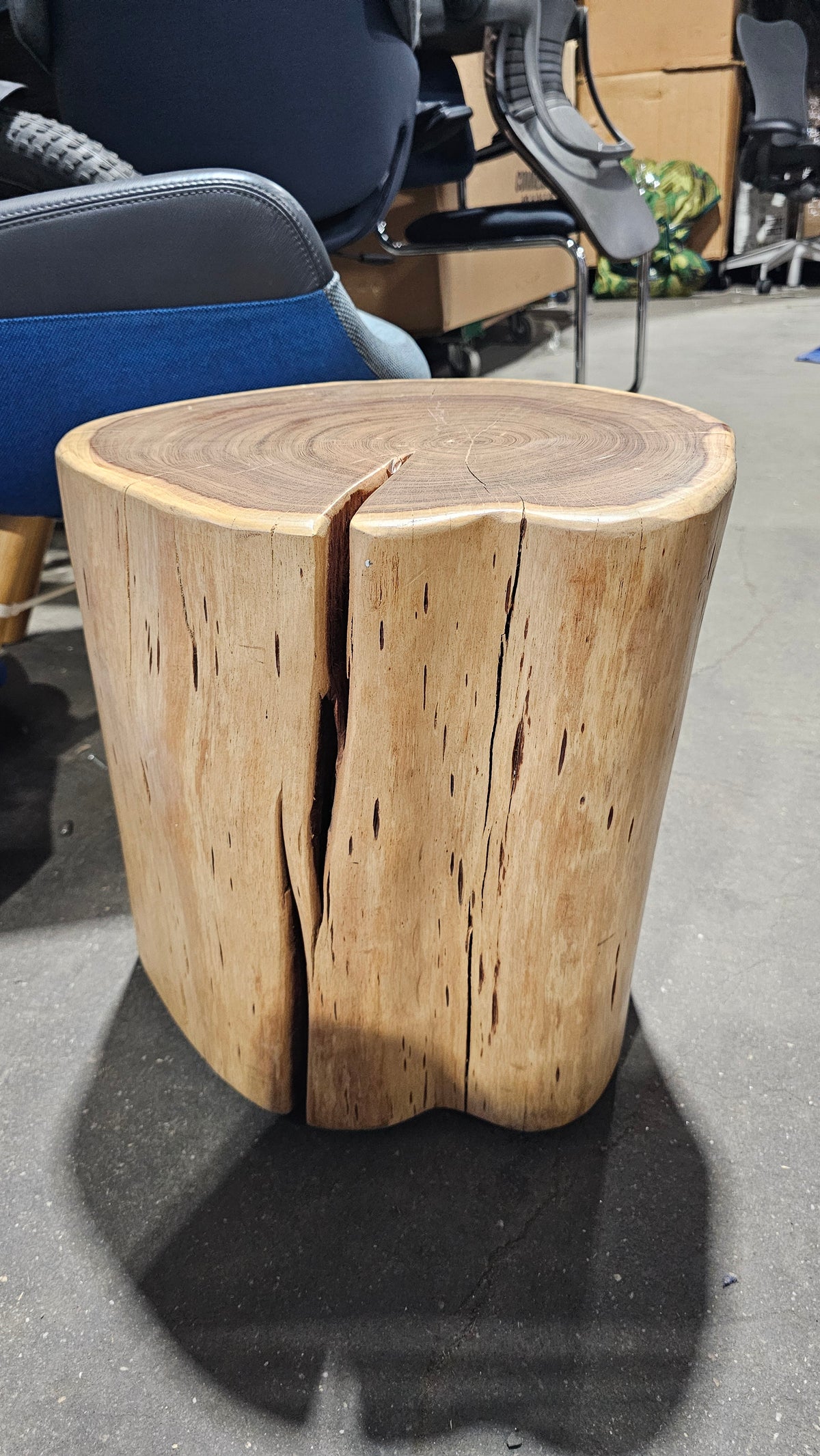 Solid Wood Tree Stump Mobile Side Table in Natural Light Wood