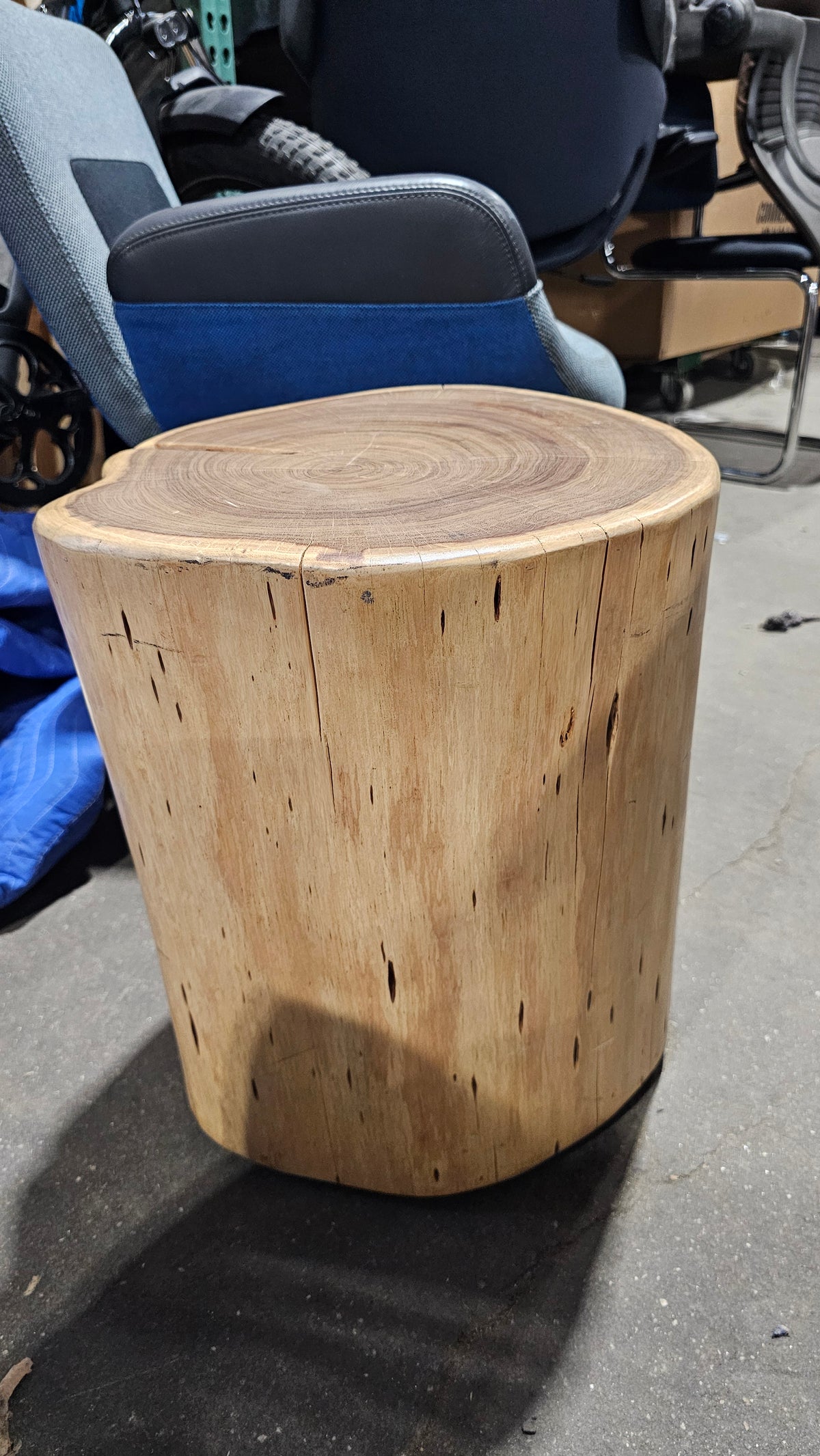 Solid Wood Tree Stump Mobile Side Table in Natural Light Wood