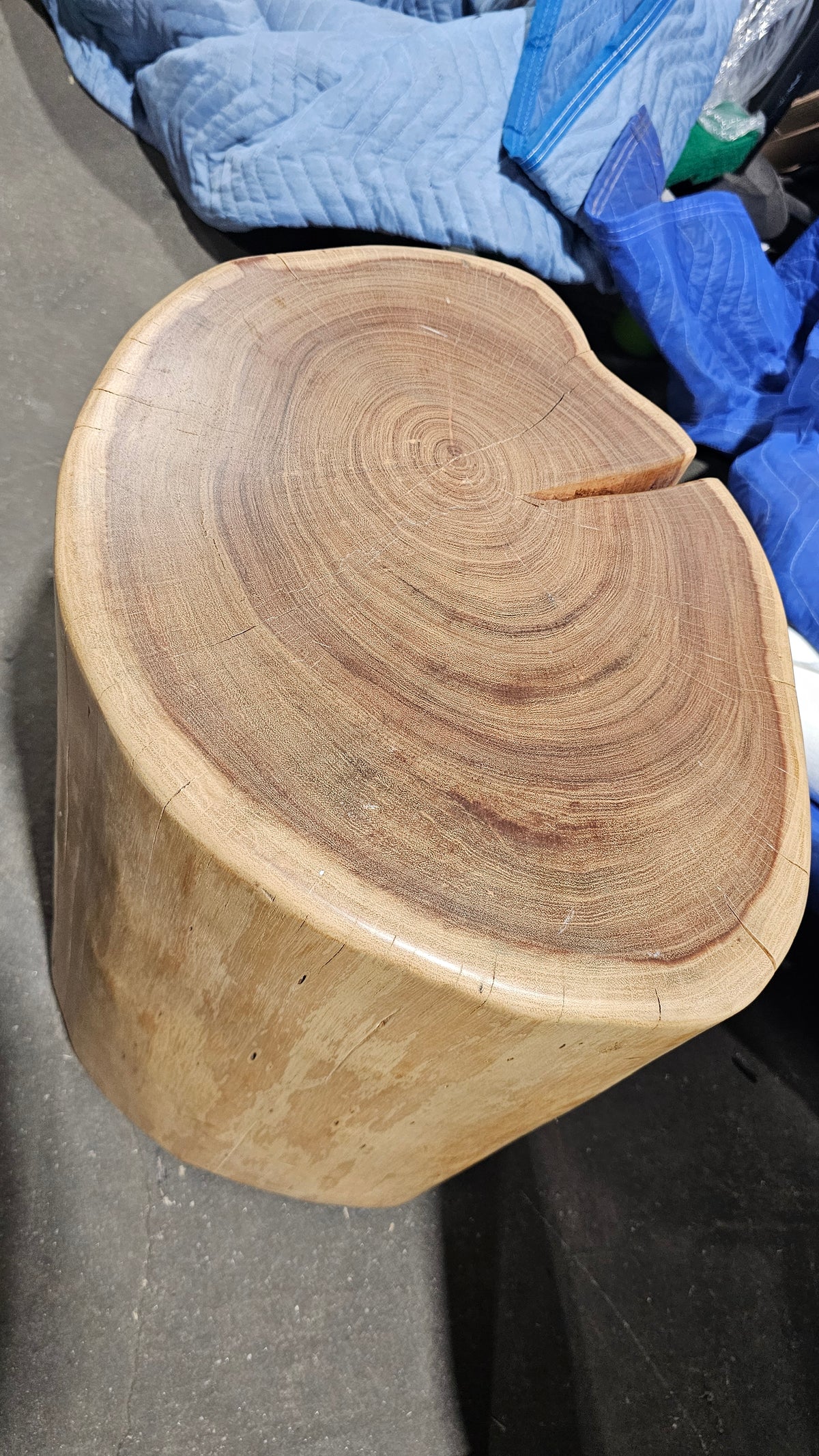 Solid Wood Tree Stump Mobile Side Table in Natural Light Wood