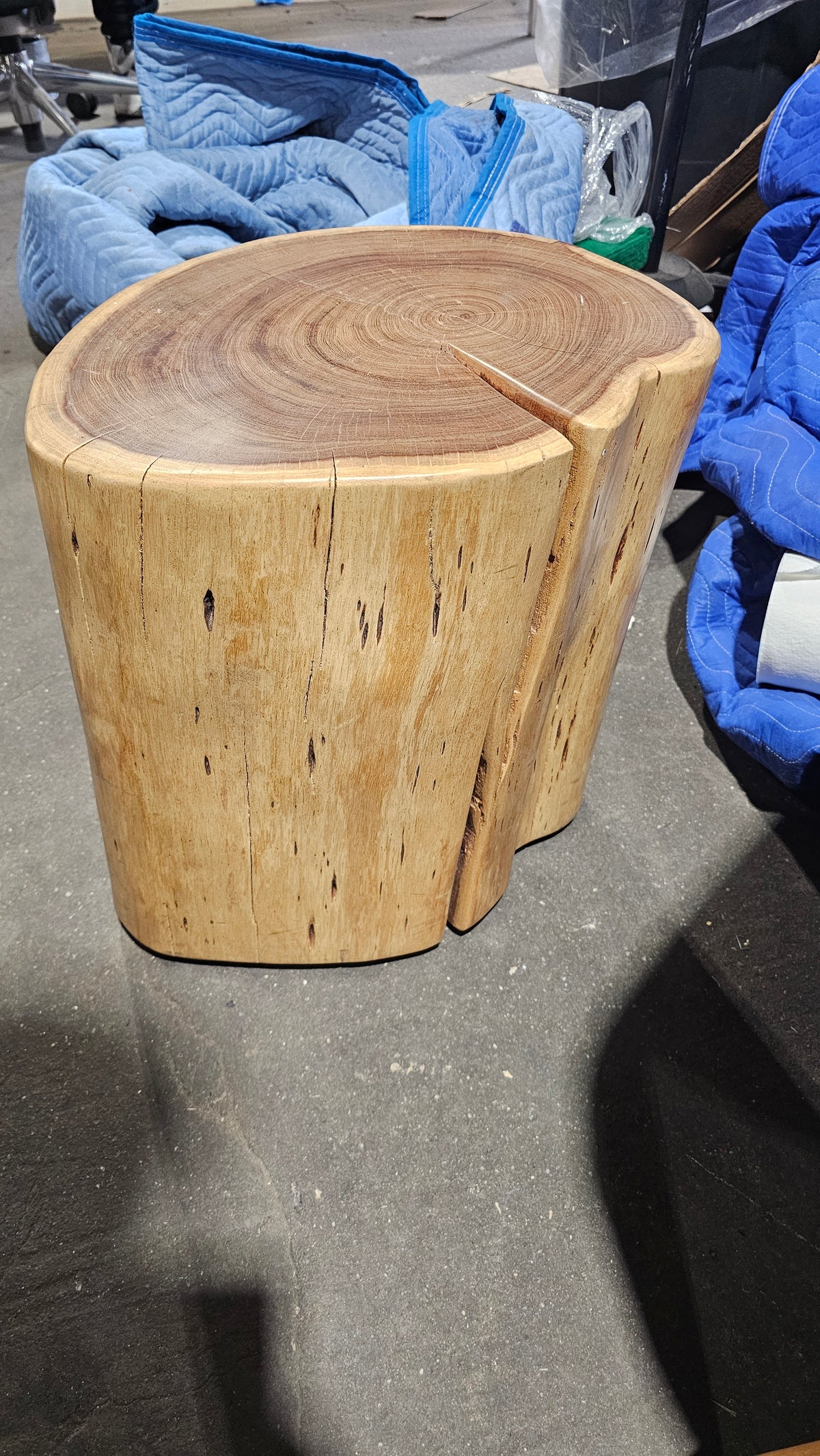 Solid Wood Tree Stump Mobile Side Table in Natural Light Wood