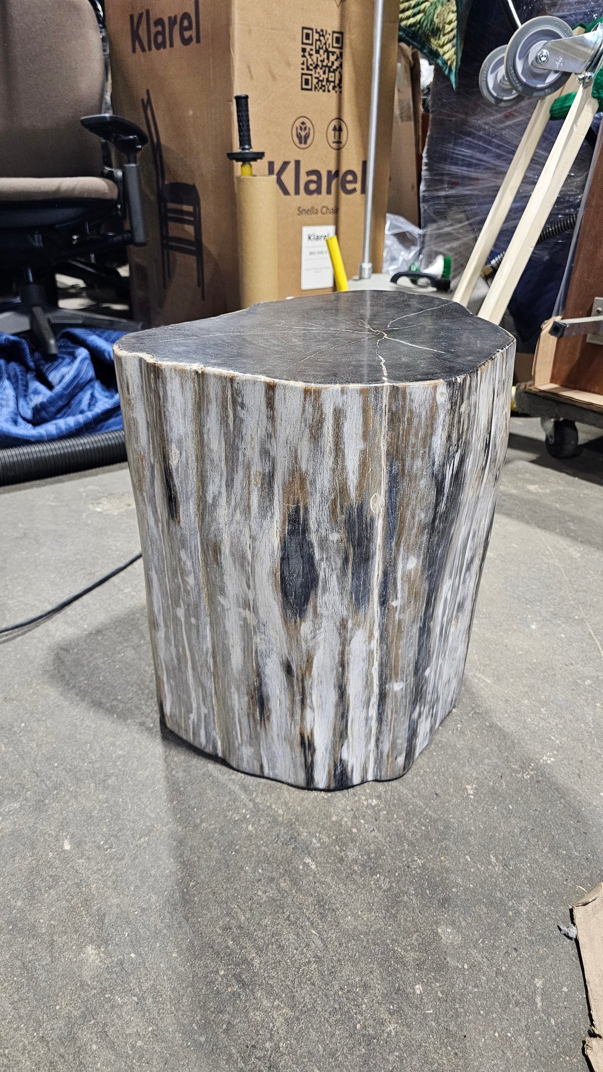 Solid Wood Tree Stump Side Table in Charcoal Black