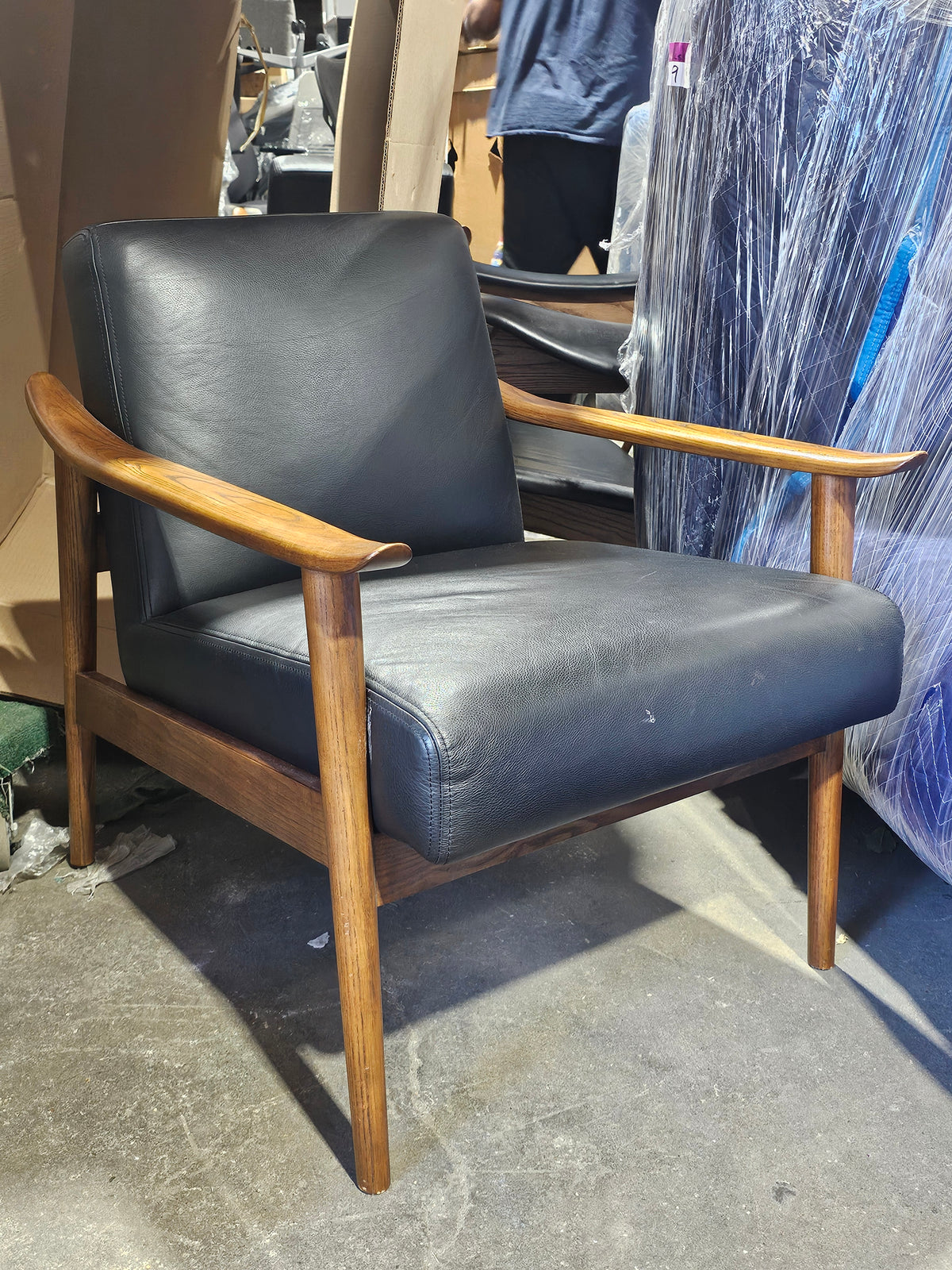 West Elm Mid-Century Leather Show Wood Chair