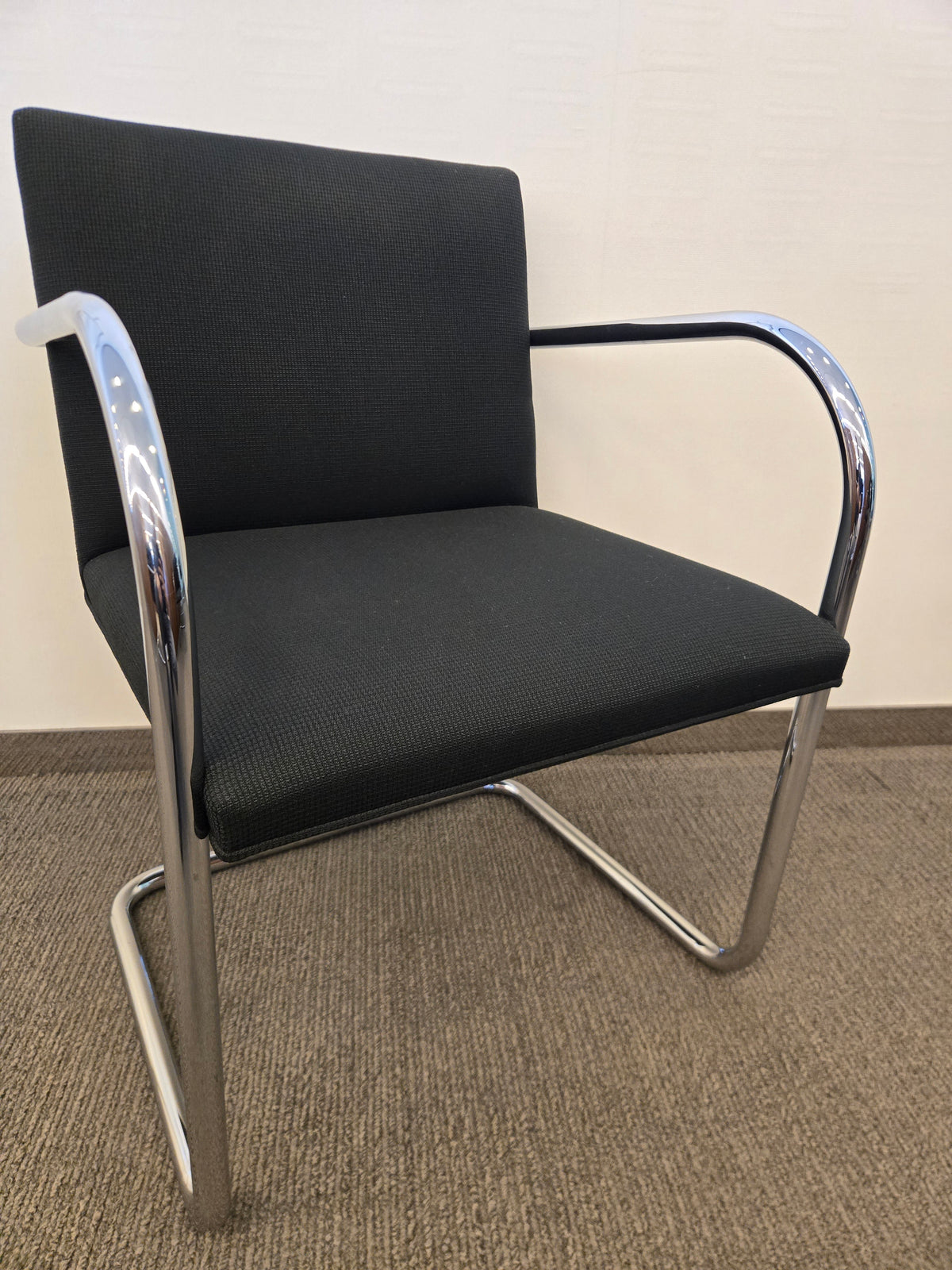 Knoll BRNO Chair in Black Fabric with Polished Chrome Arms