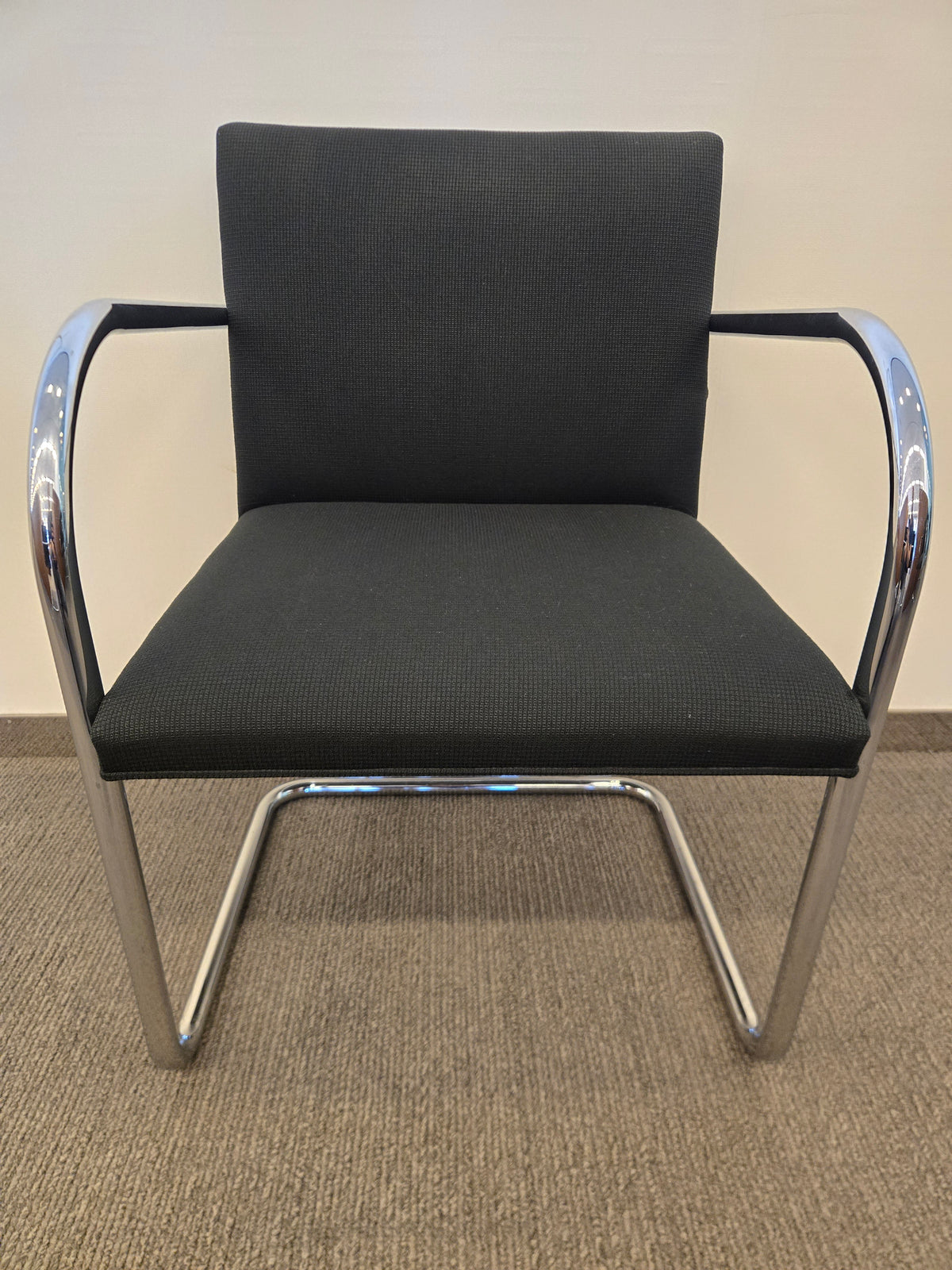Knoll BRNO Chair in Black Fabric with Polished Chrome Arms
