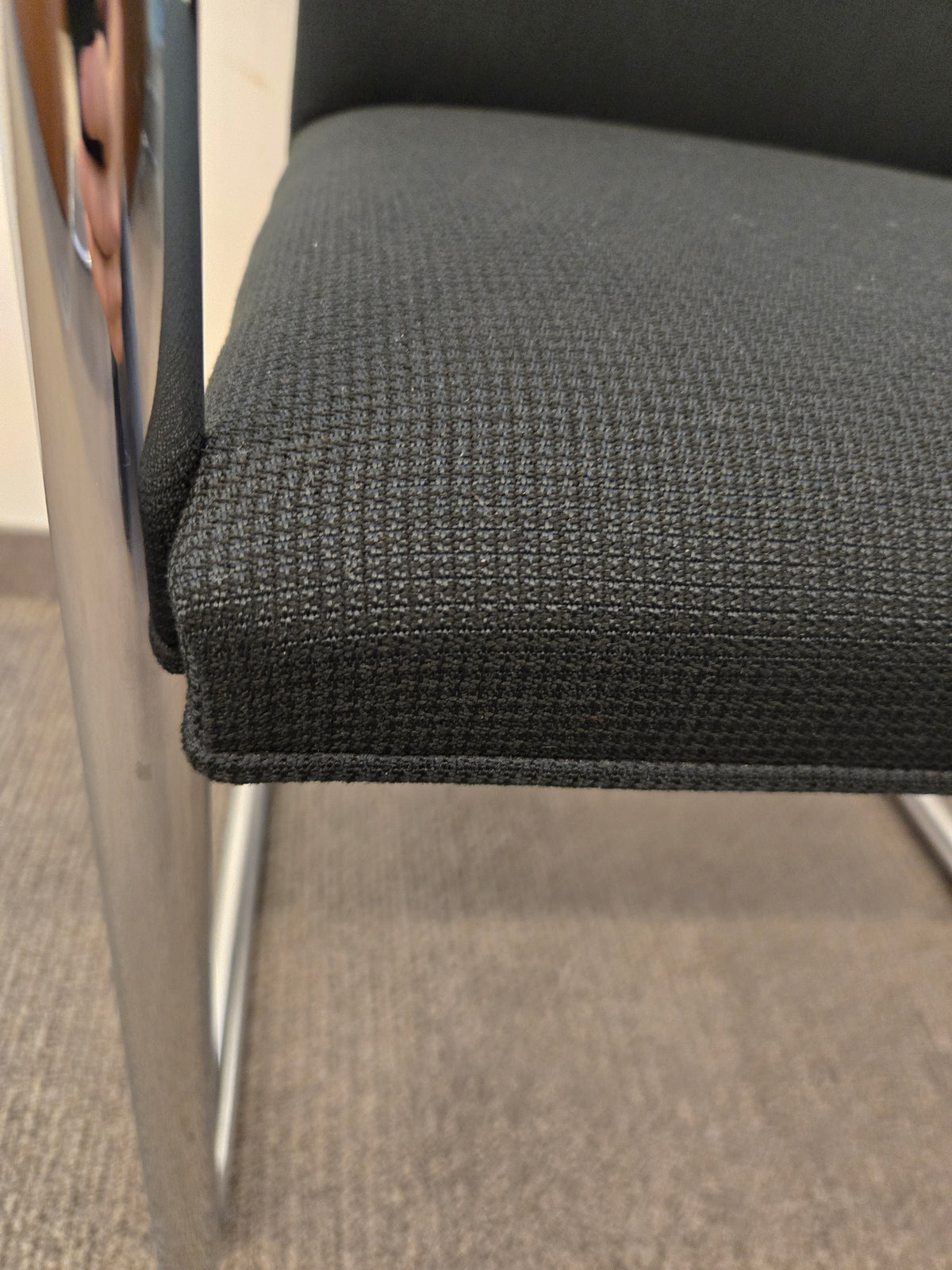 Knoll BRNO Chair in Black Fabric with Polished Chrome Arms