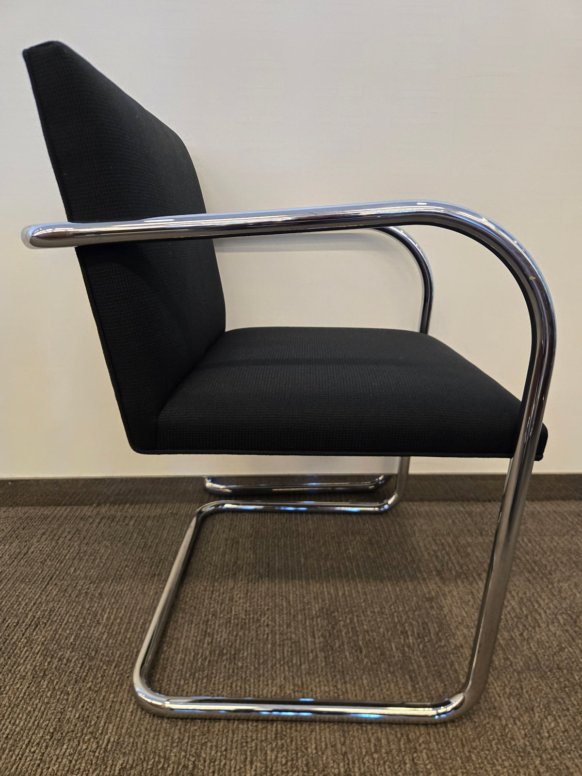 Knoll BRNO Chair in Black Fabric with Polished Chrome Arms