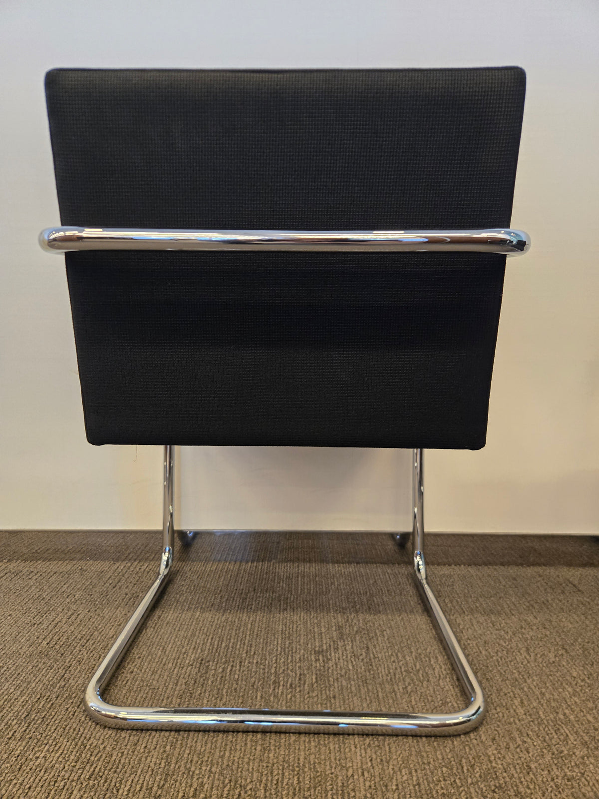 Knoll BRNO Chair in Black Fabric with Polished Chrome Arms
