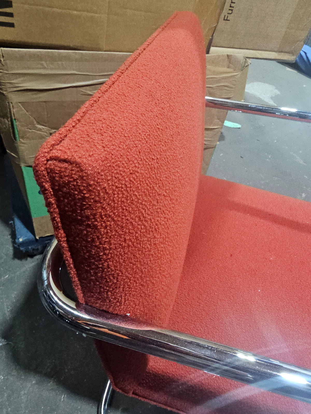 Knoll BRNO Chair in Red Fabric with Straight Polished Chrome Arms