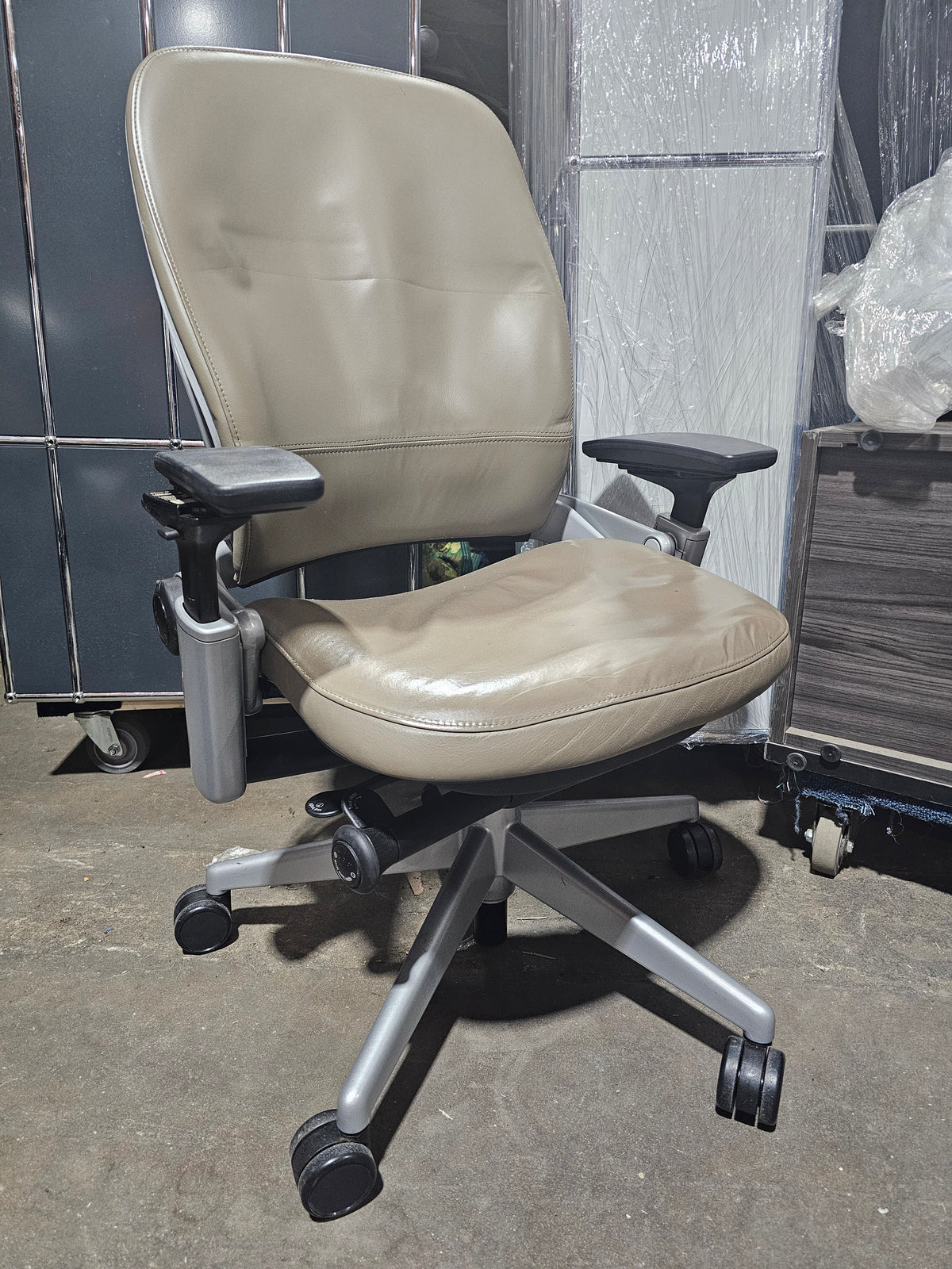 Steelcase Leap V2 Chair in Taupe Eco-Leather with Aluminum Base