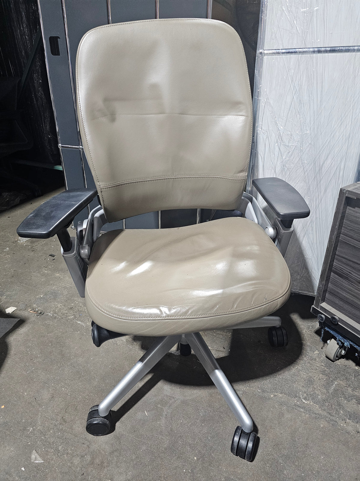 Steelcase Leap V2 Chair in Taupe Eco-Leather with Aluminum Base