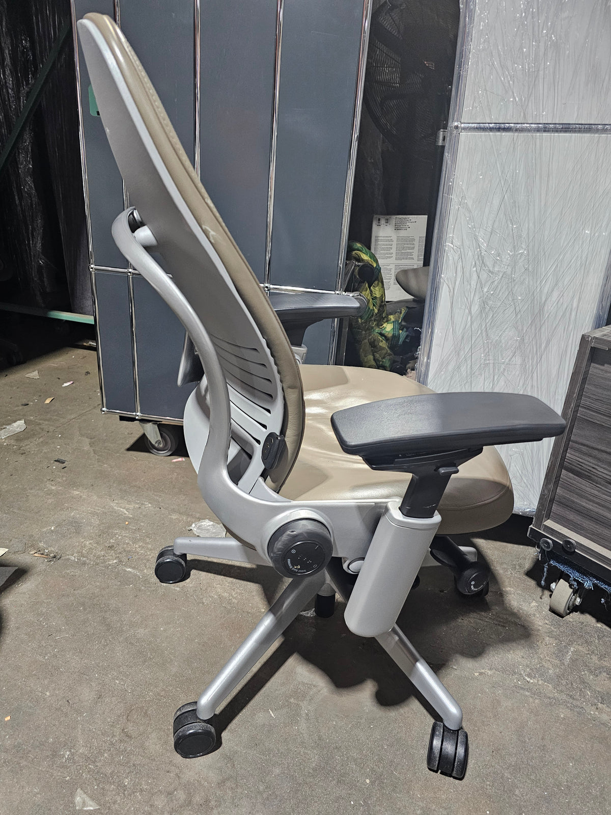 Steelcase Leap V2 Chair in Taupe Eco-Leather with Aluminum Base