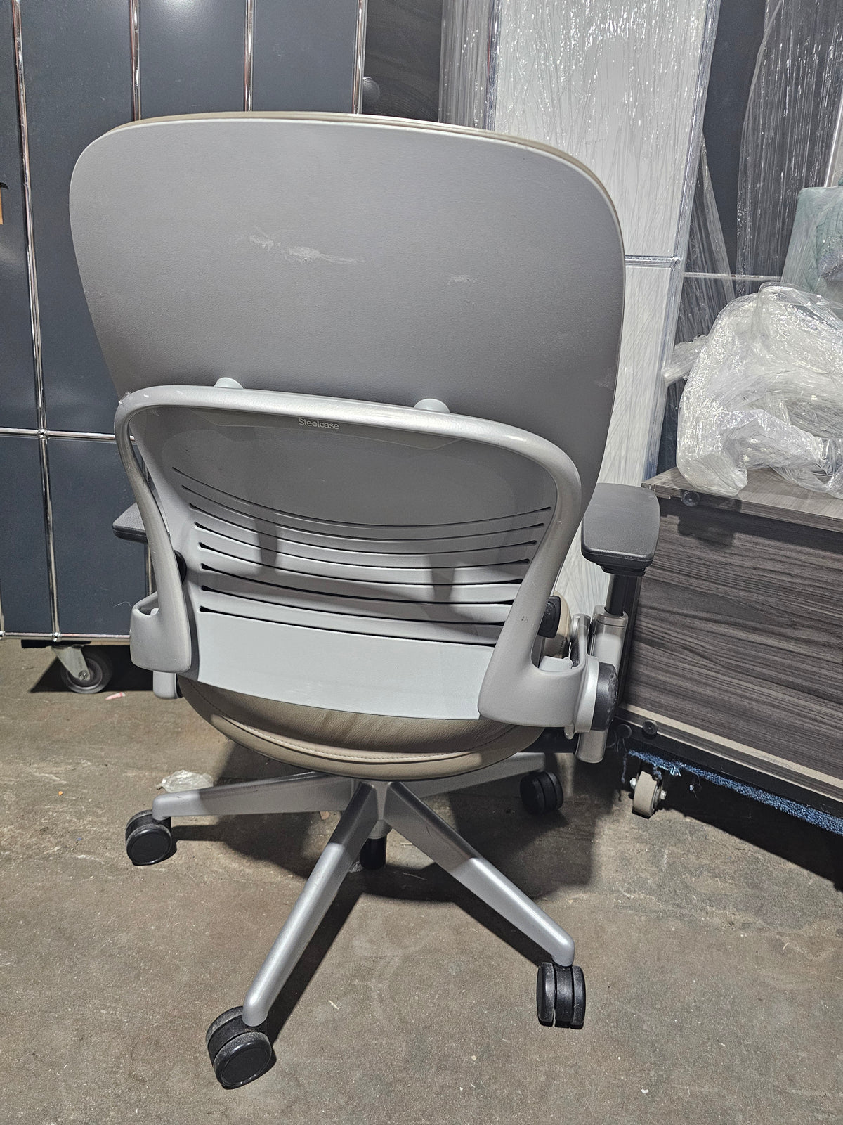 Steelcase Leap V2 Chair in Taupe Eco-Leather with Aluminum Base