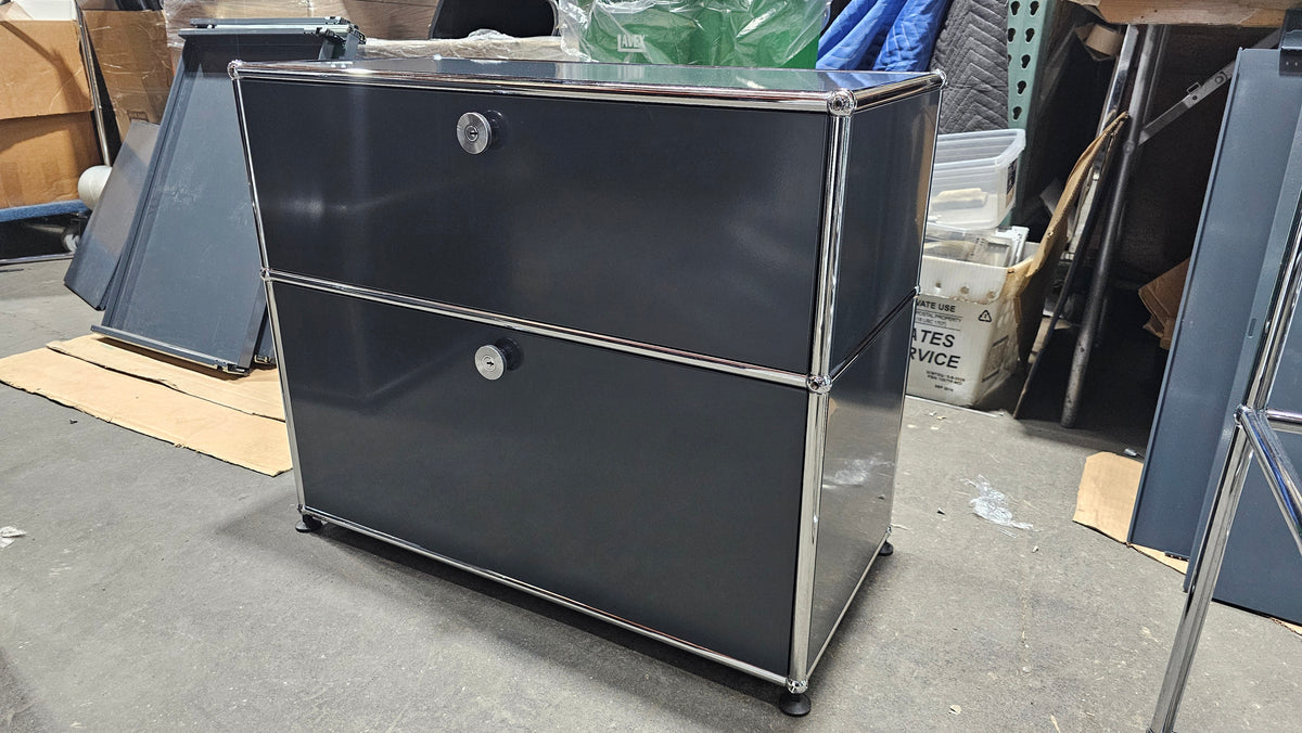 USM Haller Cabinet 1x2 with 2 Drawers + Inserts in Anthracite