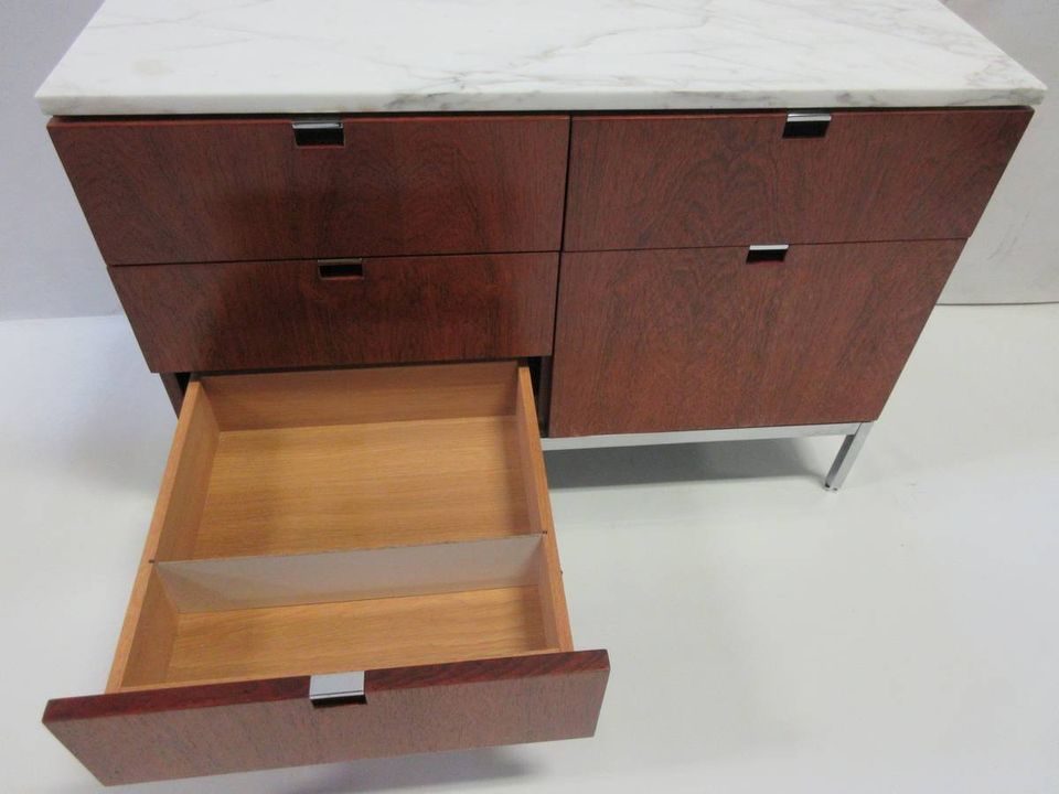 Florence Knoll 2-Position 5-Drawer Credenza with Walnut Wood and Marble Top - Bygone Icons