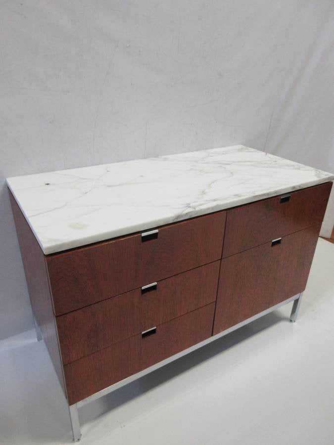 Florence Knoll 2-Position 5-Drawer Credenza with Walnut Wood and Marble Top - Bygone Icons