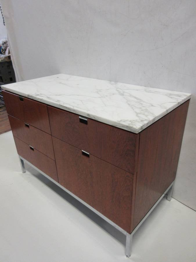 Florence Knoll 2-Position 5-Drawer Credenza with Walnut Wood and Marble Top - Bygone Icons