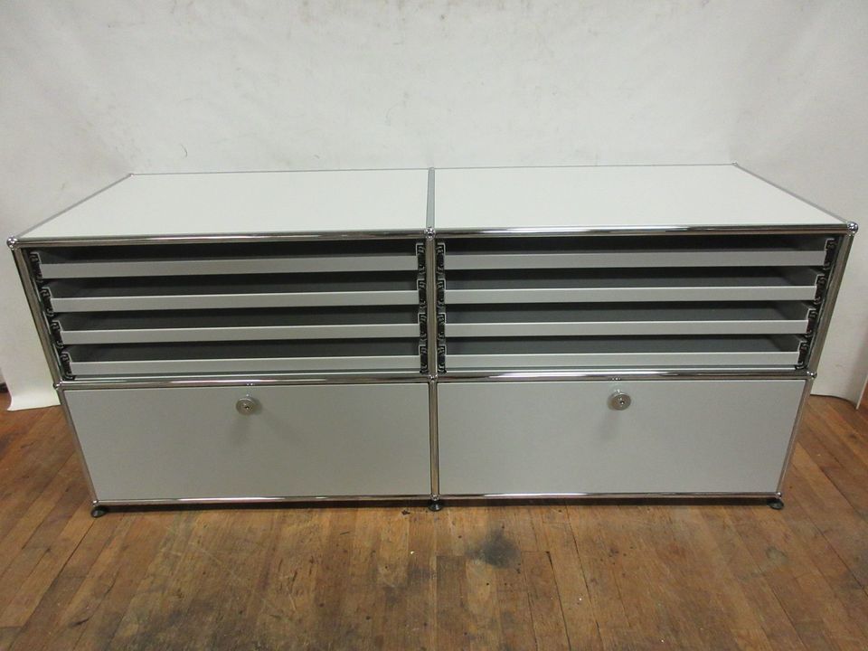 USM Haller Cabinet 2x2 with 2 Drawers & 8 Pull-Out Shelves in Off-White - Bygone Icons