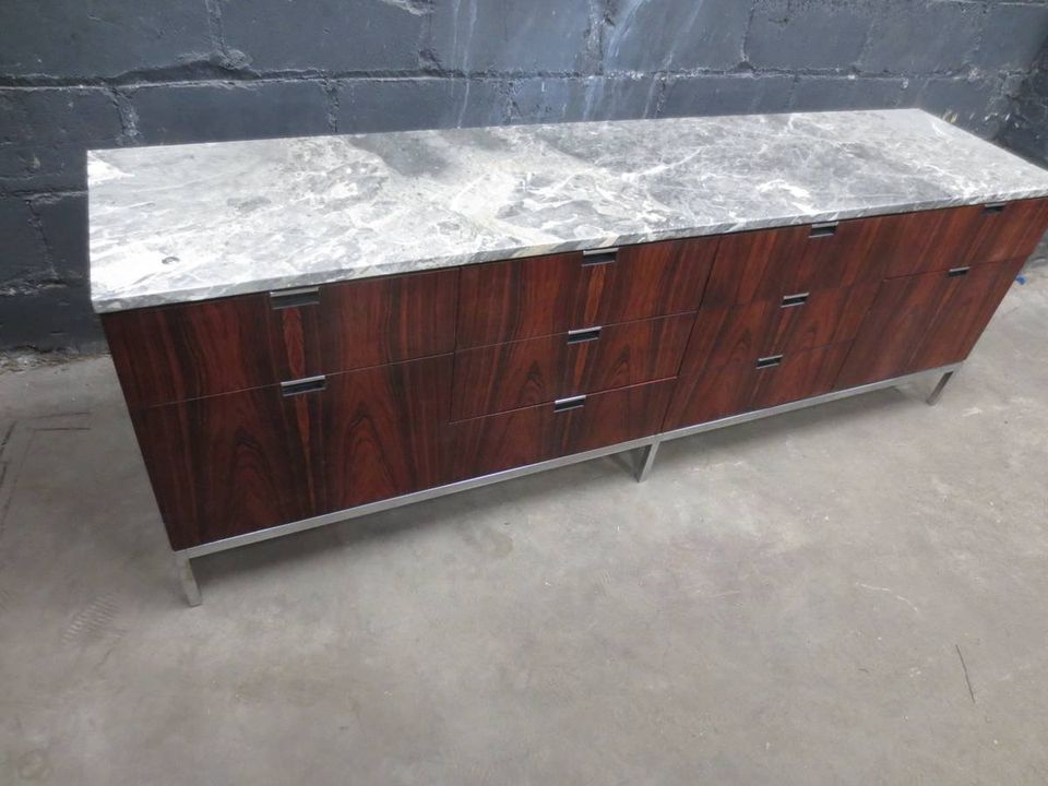 Florence Knoll 10-Drawer Rosewood Credenza with Marble Top - Bygone Icons