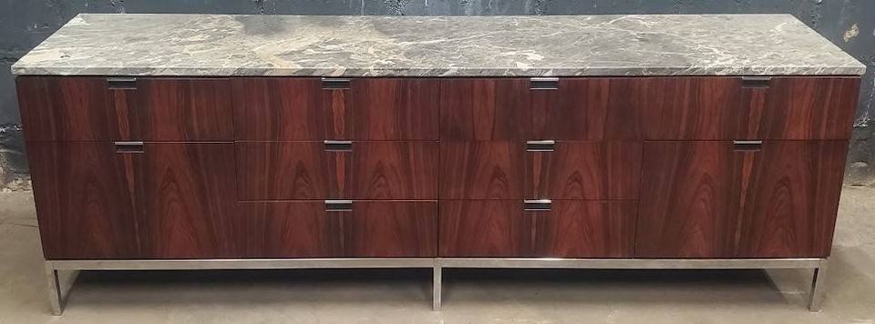 Florence Knoll 10-Drawer Rosewood Credenza with Marble Top - Bygone Icons