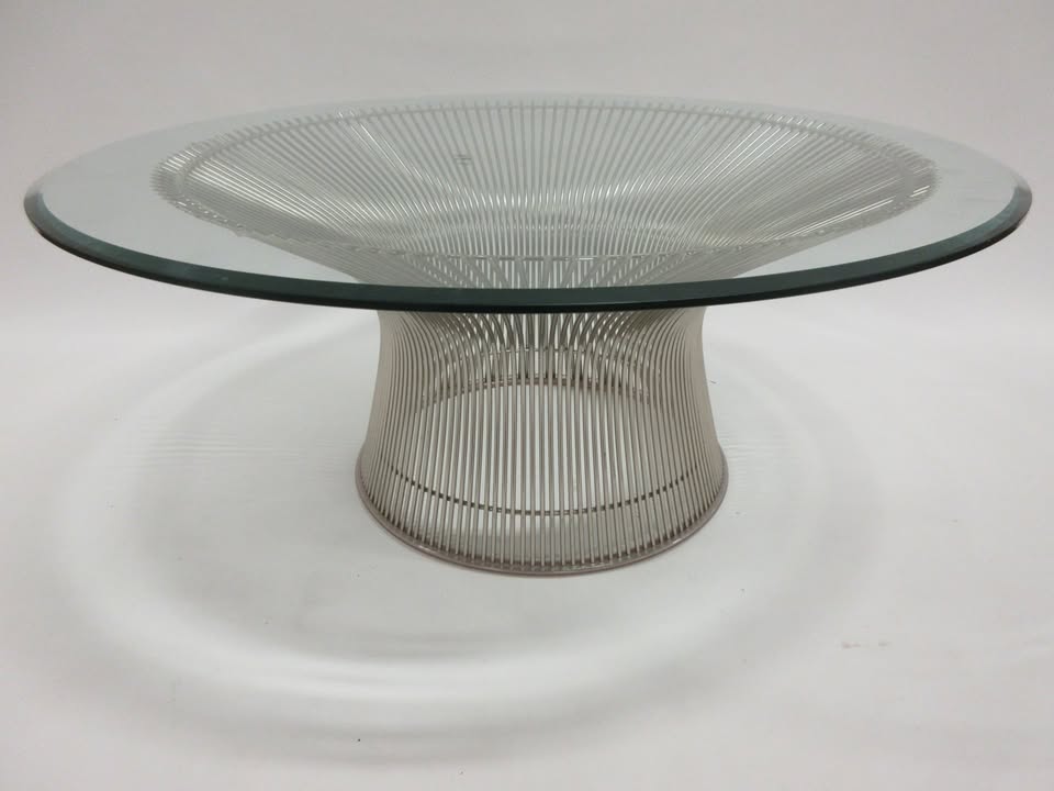 Knoll Platner 36-in Round Coffee Table with Nickle Base and Glass Top