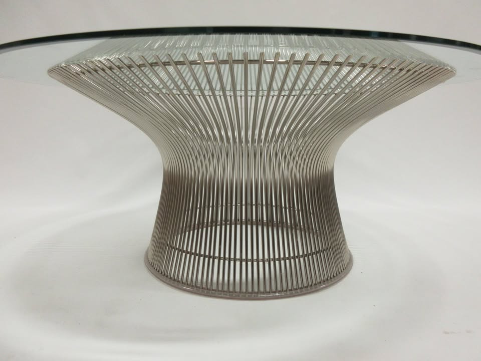 Knoll Platner 36-in Round Coffee Table with Nickle Base and Glass Top